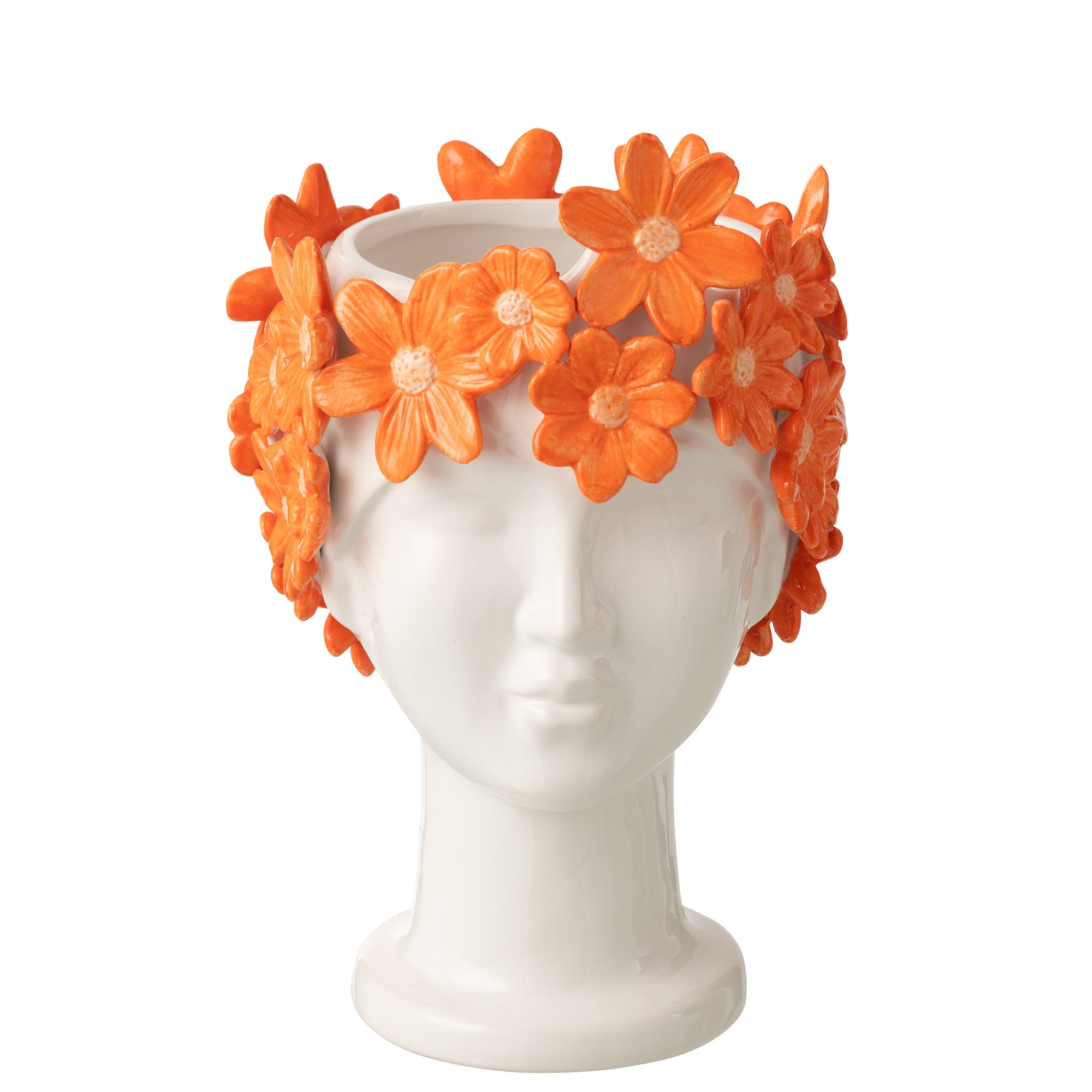 Bloempot Dame Bloemen Keramiek Wit/Oranje J-Line