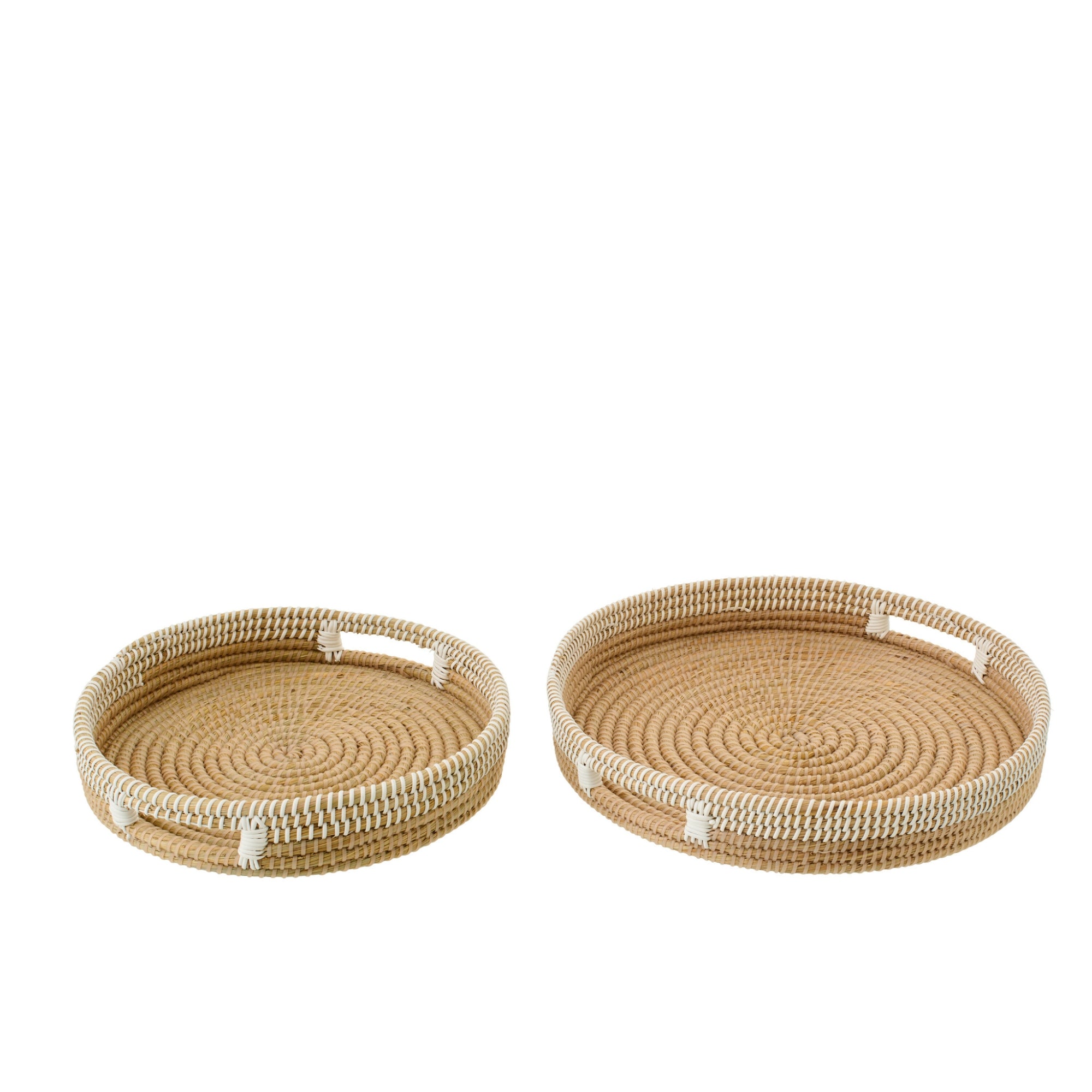 Set Van 2 Decoratief Plateau Riet Naturel/Wit J-Line