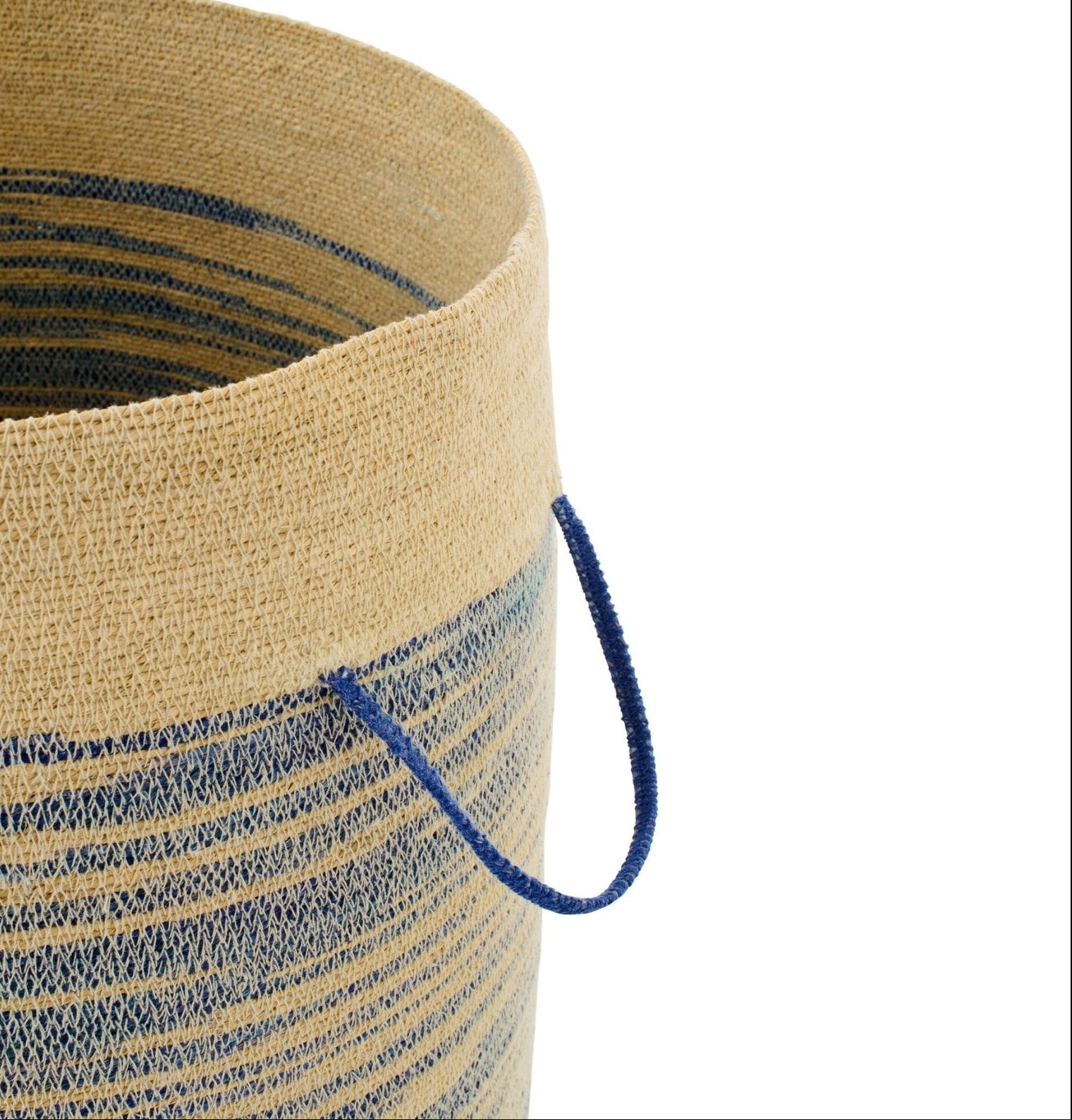 Mand Met Handvat + Deksel Gestreept Zeegras Naturel/Blauw J-Line
