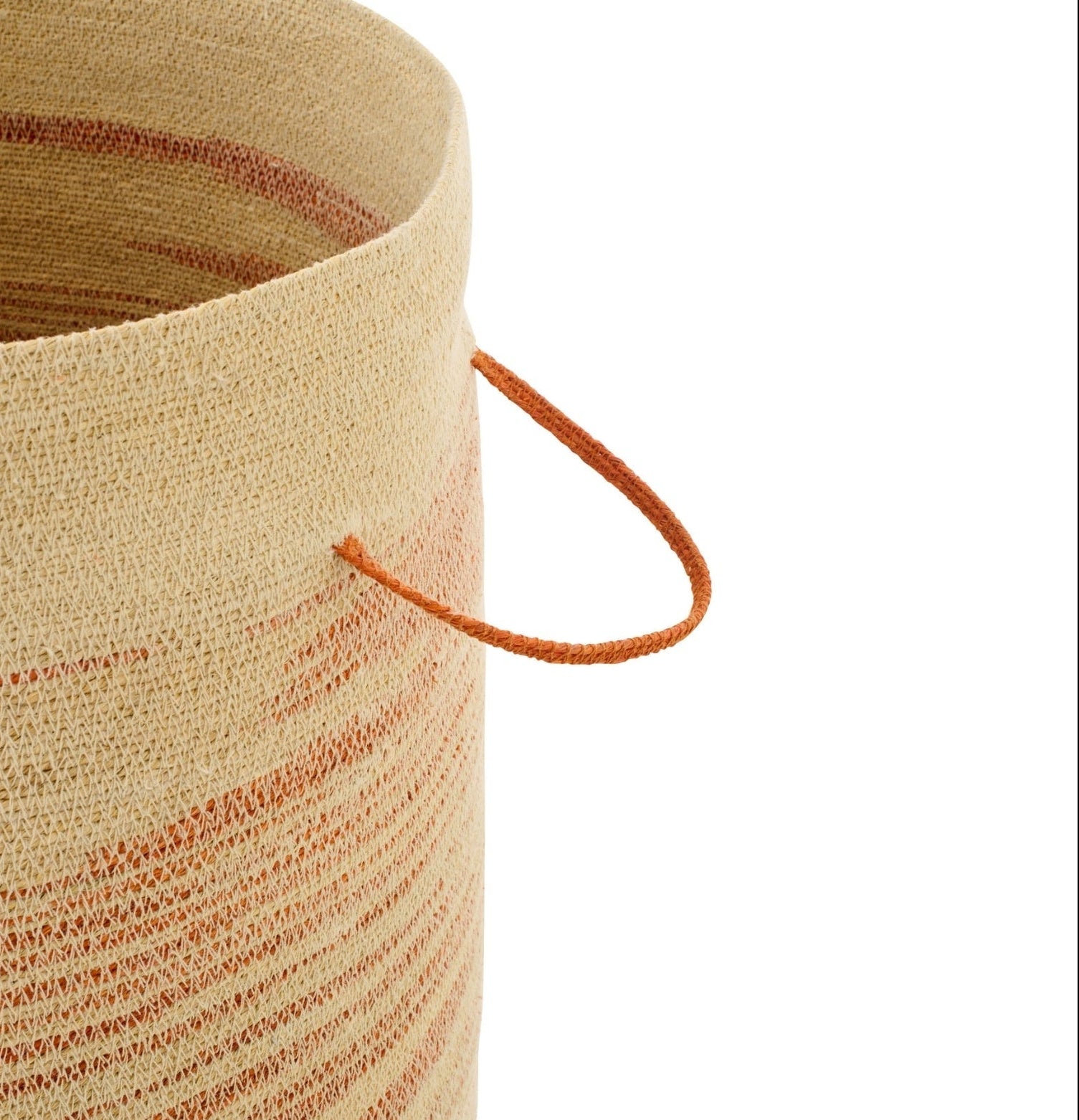 Mand Met Handvat + Deksel Gestreept Zeegras Naturel/Donkeroranje J-Line