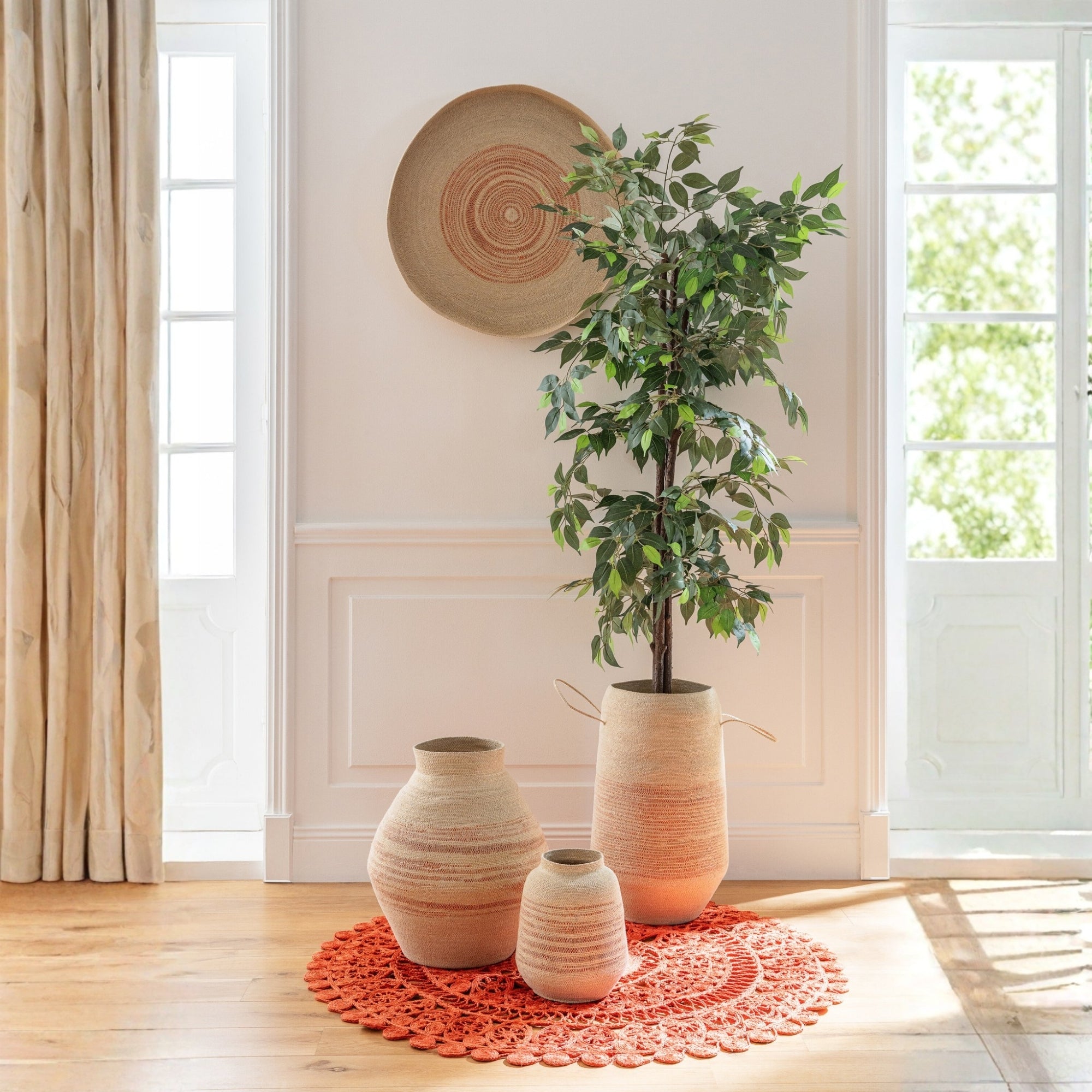 Mand Gestreept Zeegras Naturel/Donkeroranje J-Line