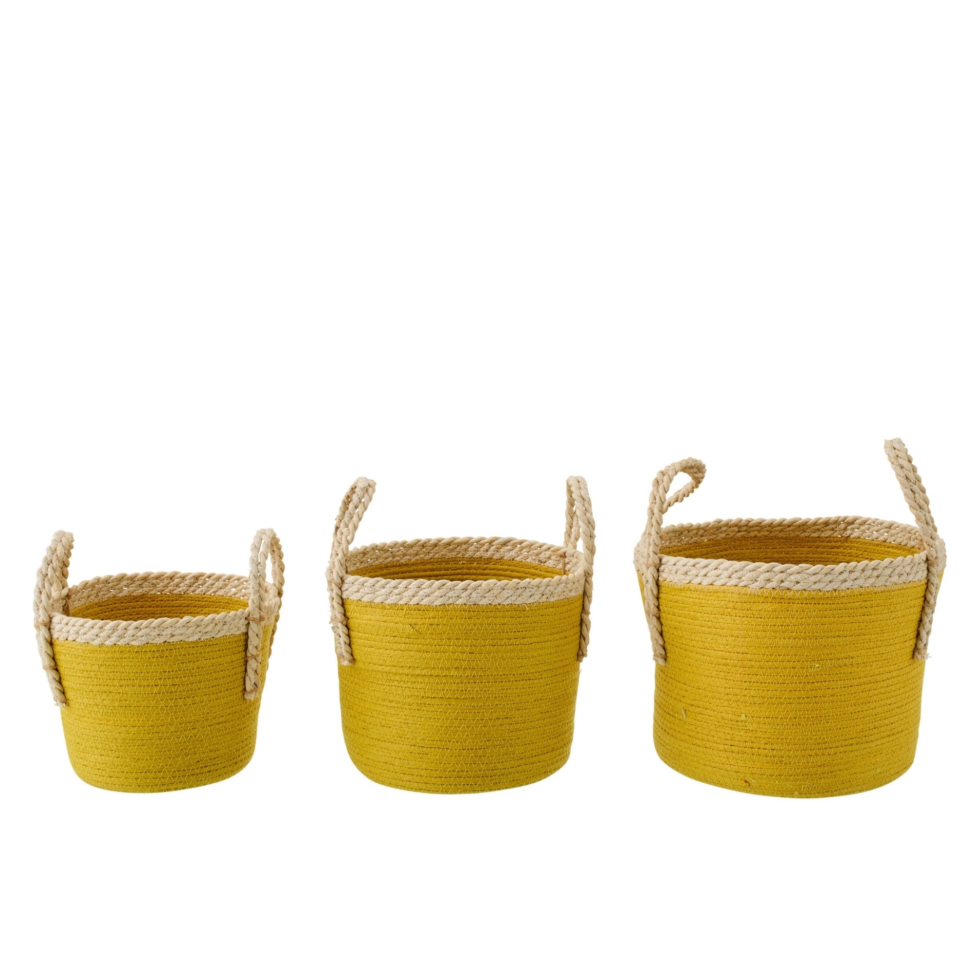 Set Van 3 Mand Met Handvatten Papier Mosterdgeel/Naturel J-Line