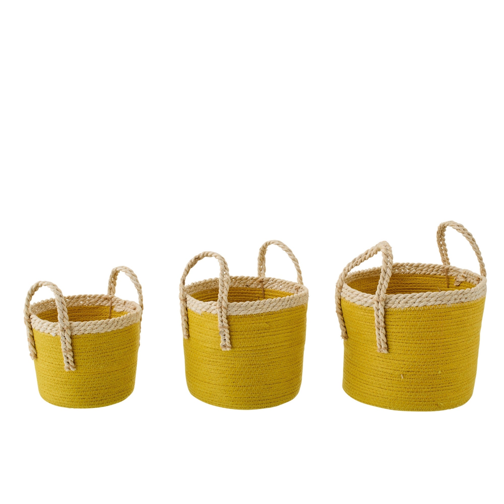 Set Van 3 Mand Met Handvatten Papier Mosterdgeel/Naturel J-Line