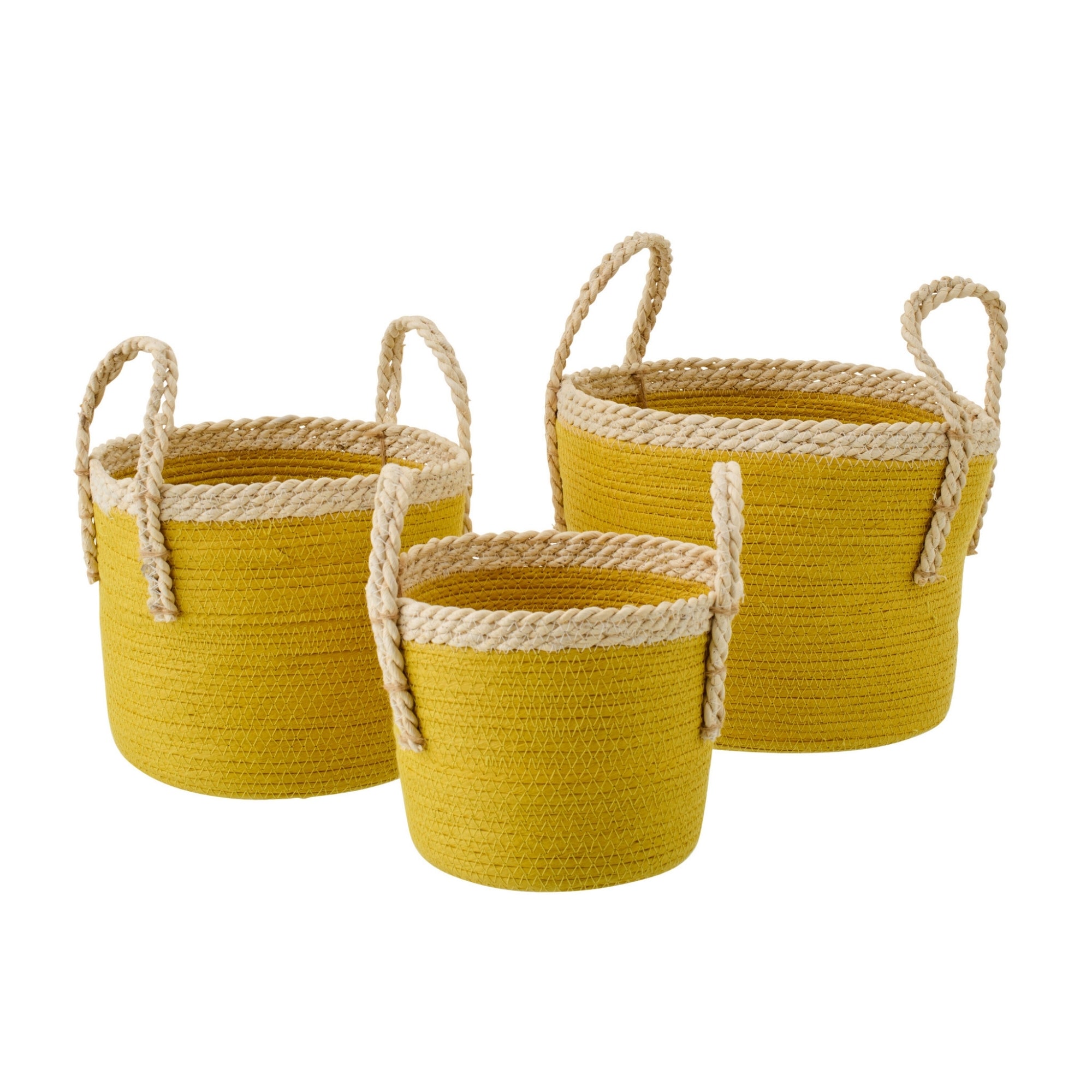Set Van 3 Mand Met Handvatten Papier Mosterdgeel/Naturel J-Line