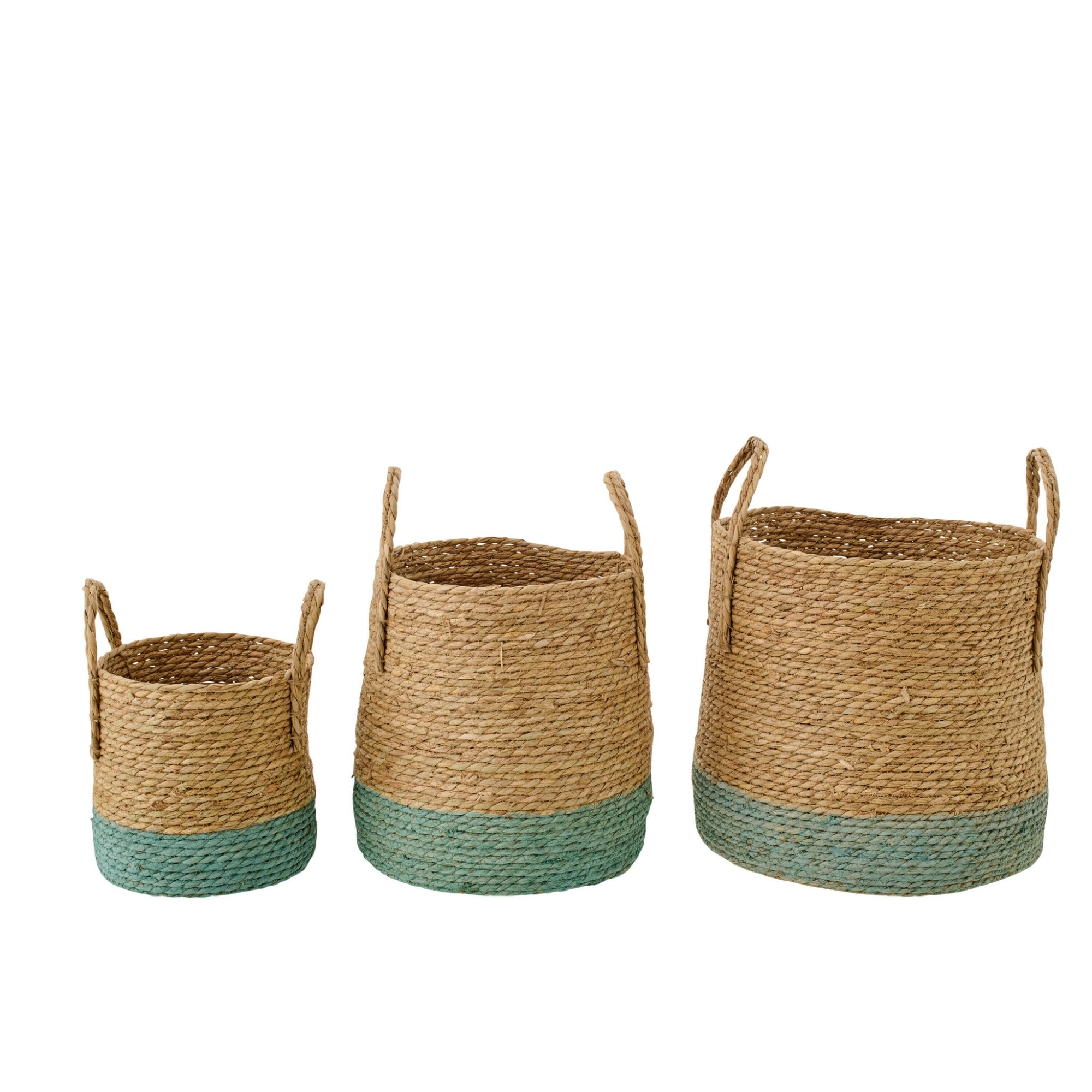 Set Van 3 Mand Met Handvatten Bies Naturel/Grijsgroen J-Line