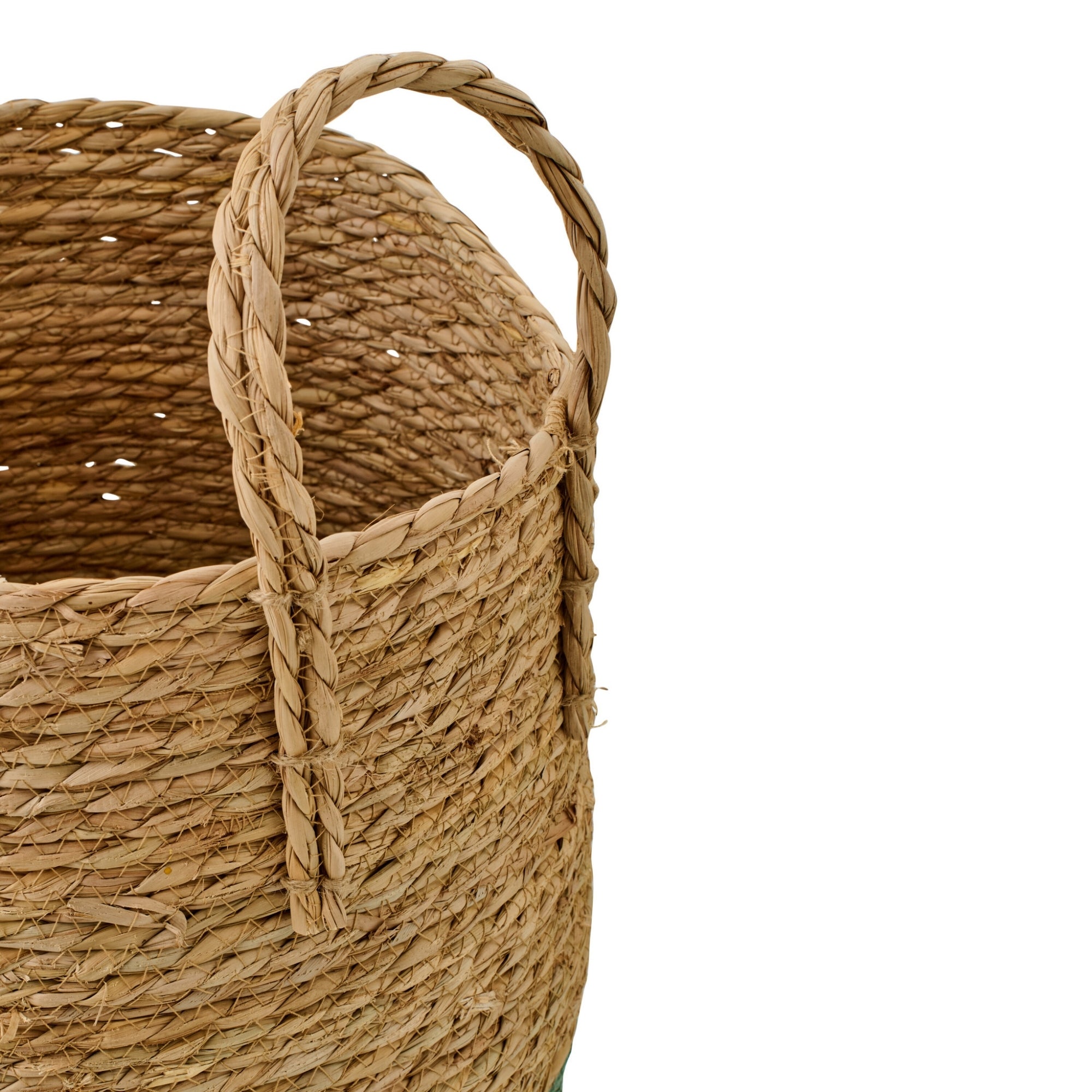 Set Van 3 Mand Met Handvatten Bies Naturel/Grijsgroen J-Line