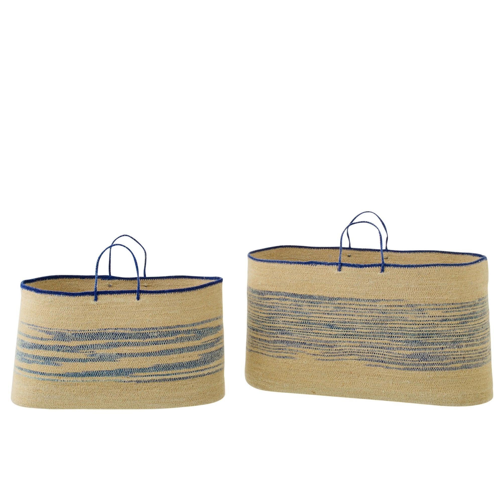Set Van 2 Mand Met Handvat Gestreept Zeegras Naturel/Blauw J-Line