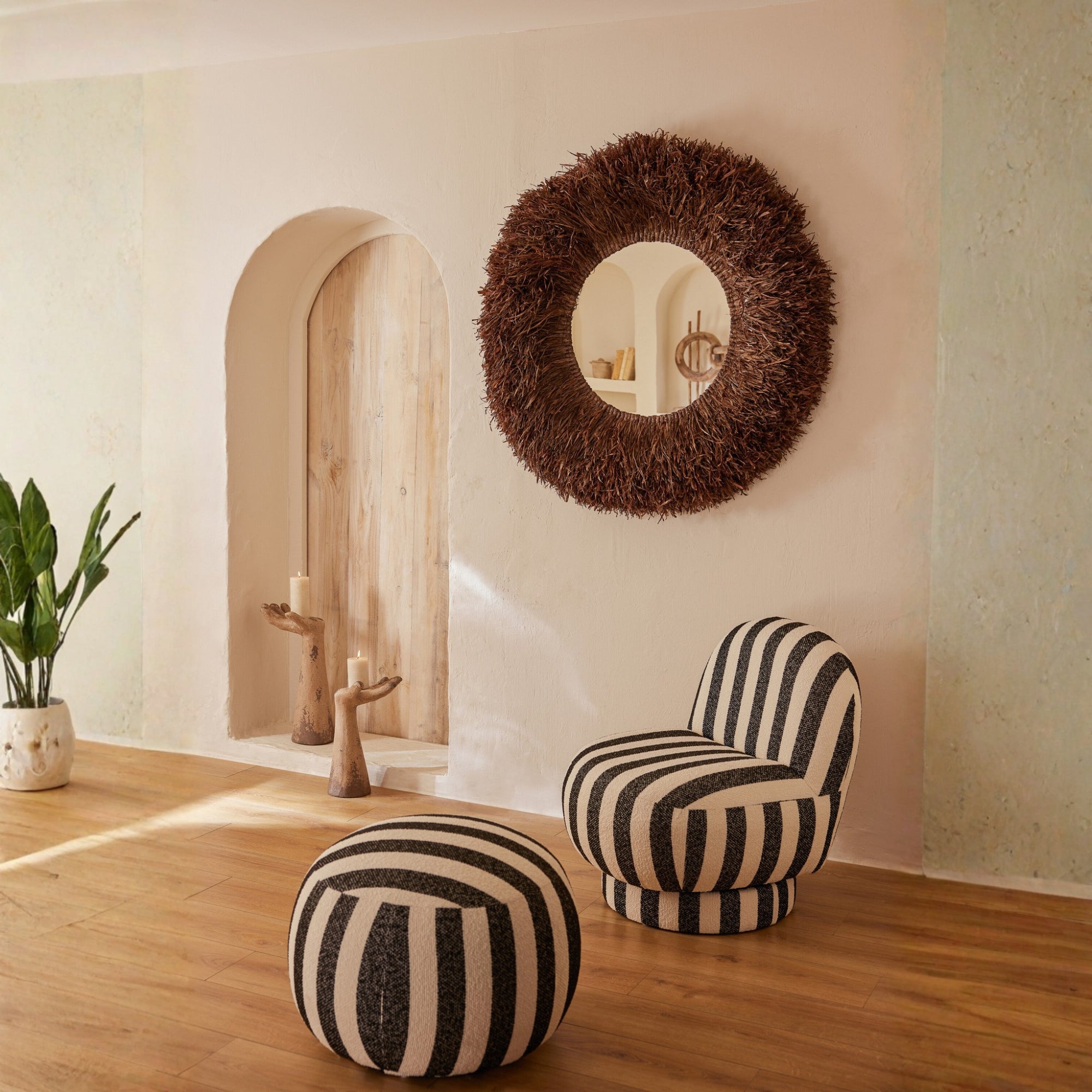 Wandspiegel Rond Sisal Donkerbruin J-Line