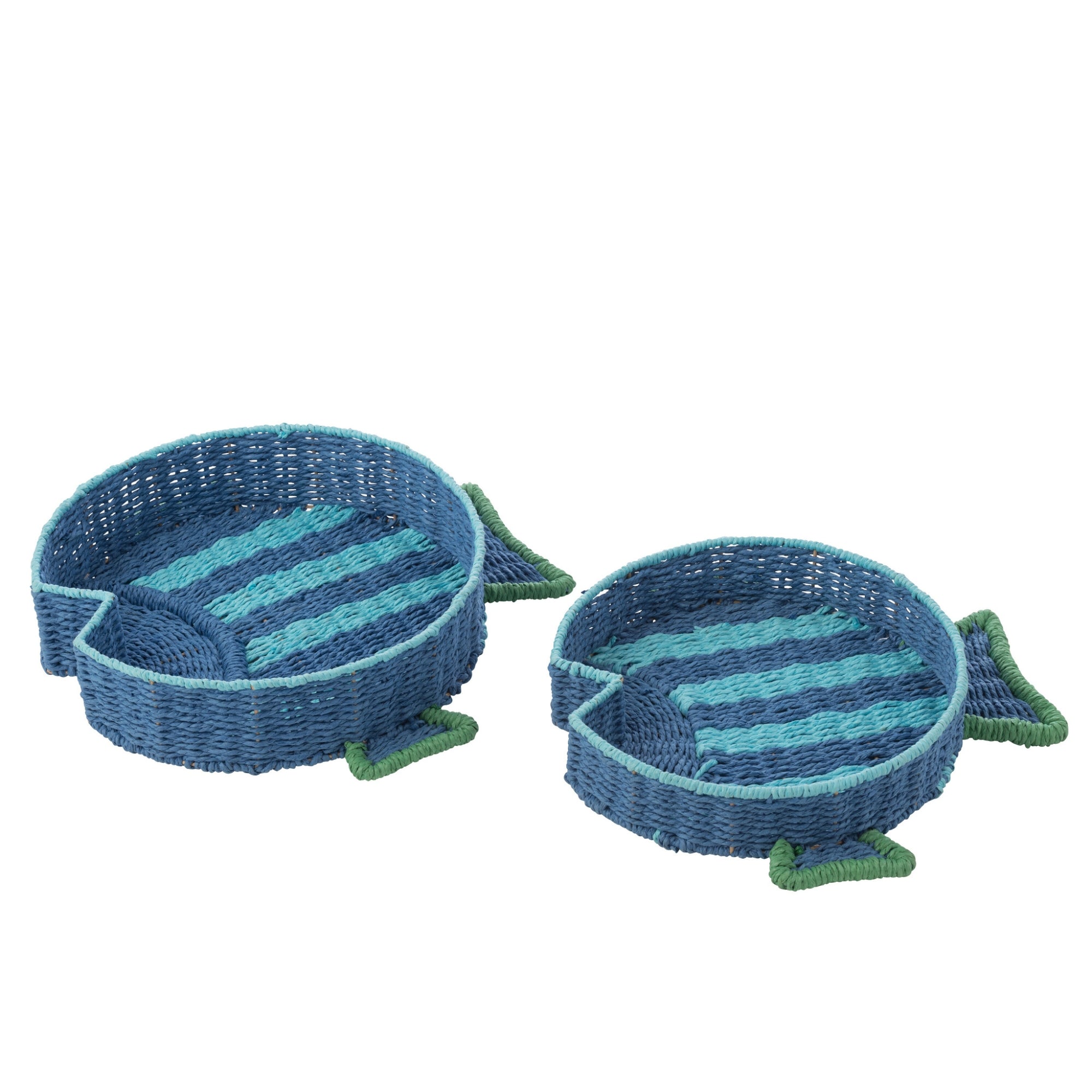 Decoratief Plateau Vis Gestreept Papier Donkerblauw/Smaragdgroen Set van 2 J-Line
