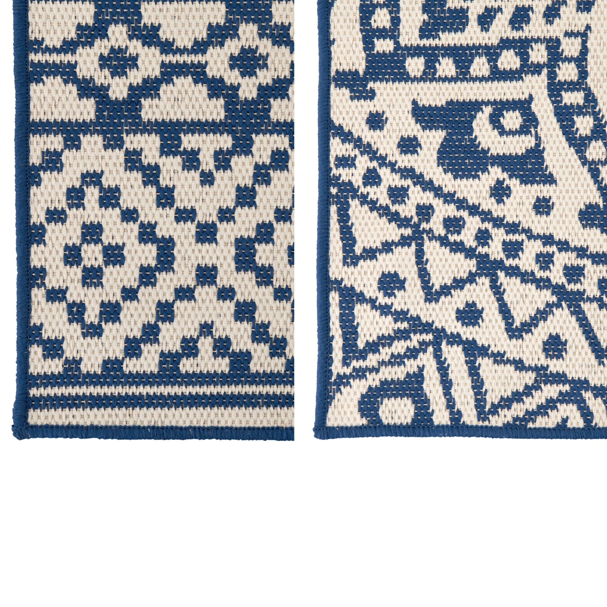 Vloerkleed Buiten Mozaïek Polypropyleen Donkerblauw/Wit Assortiment Van 2 J-Line