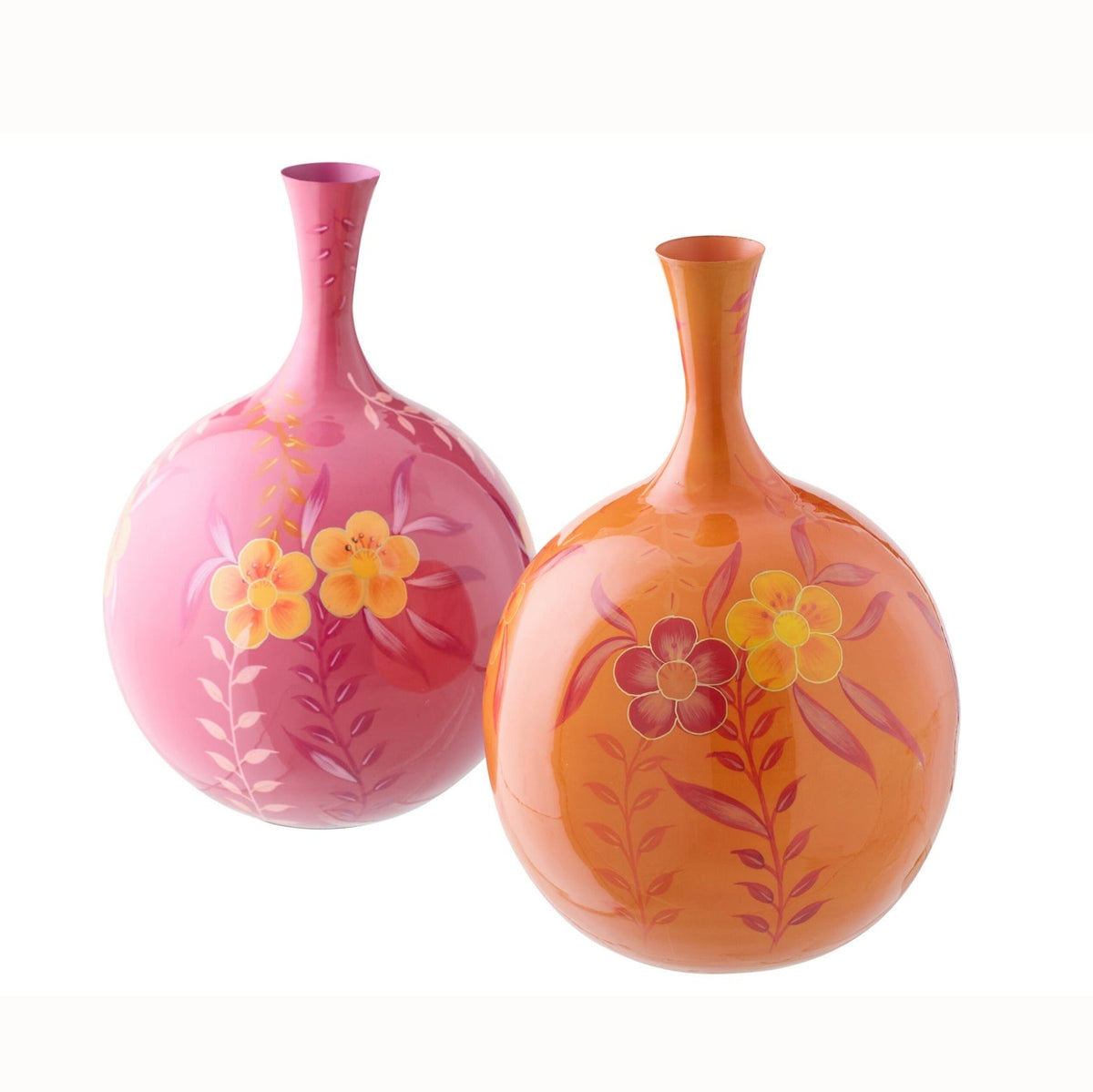 Vaas Bloemen Metaal Roze/Oranje Assortiment Van 2 J-Line