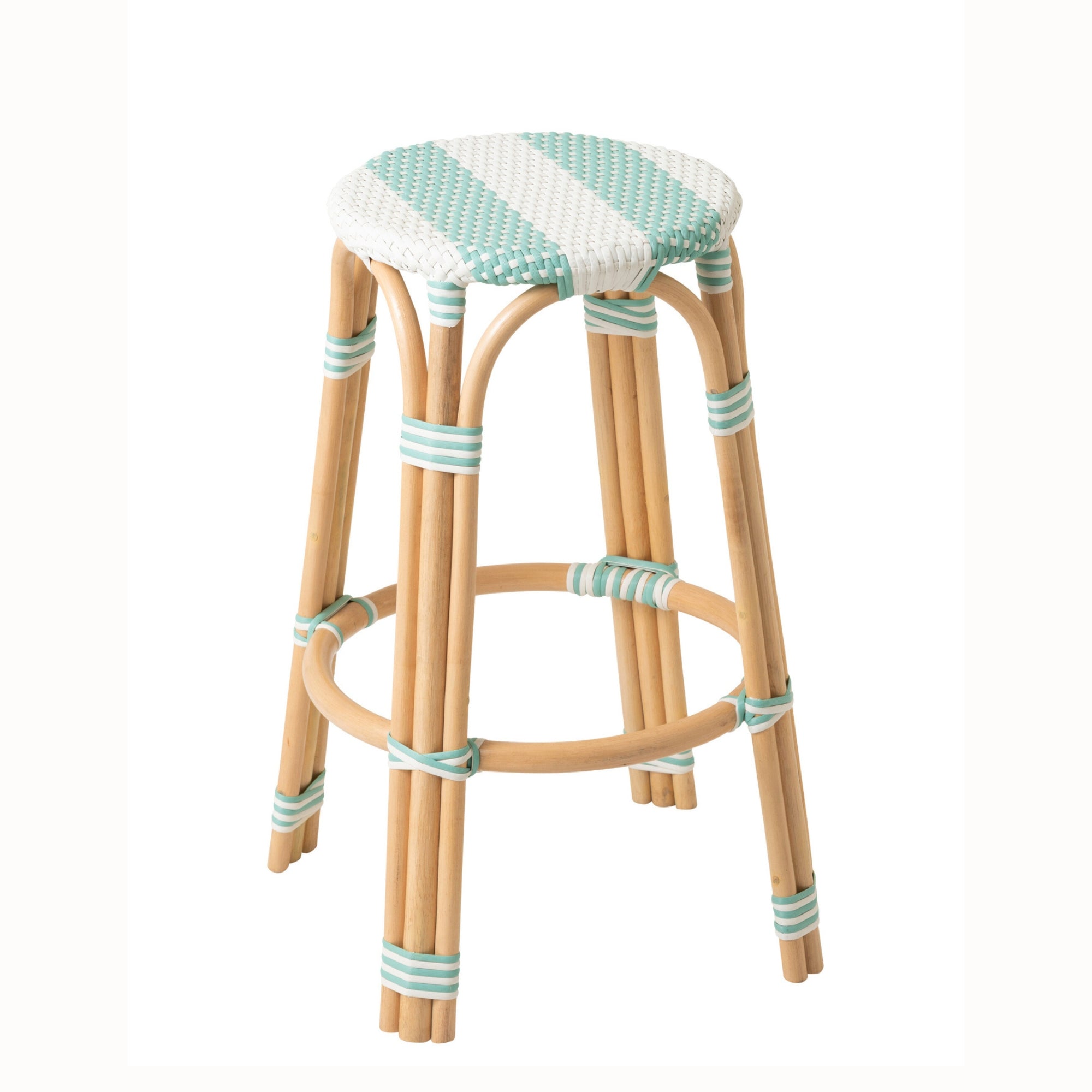 Outdoor Barkruk Geo Rond Rotan Licht Blauw/Wit J-Line