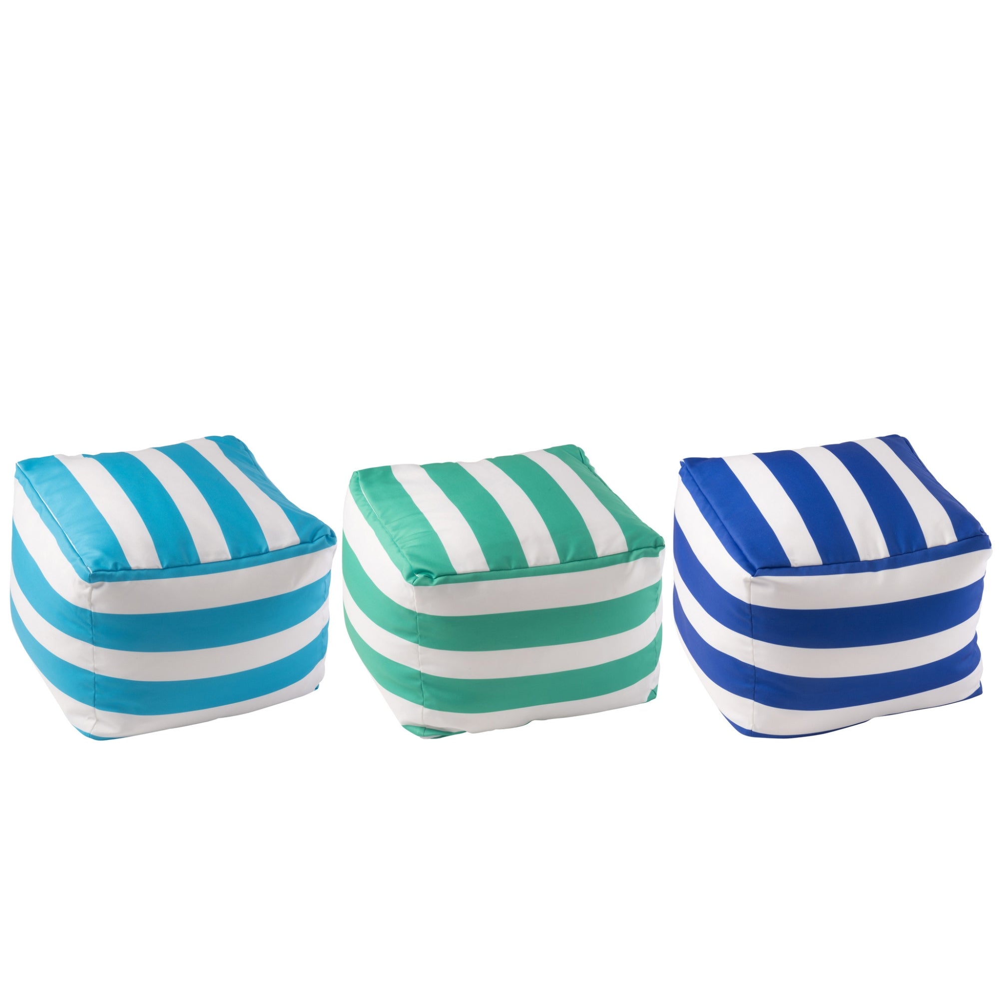 Set Van 3 Poef Gestreept Polyester Blauw/Groen J-Line