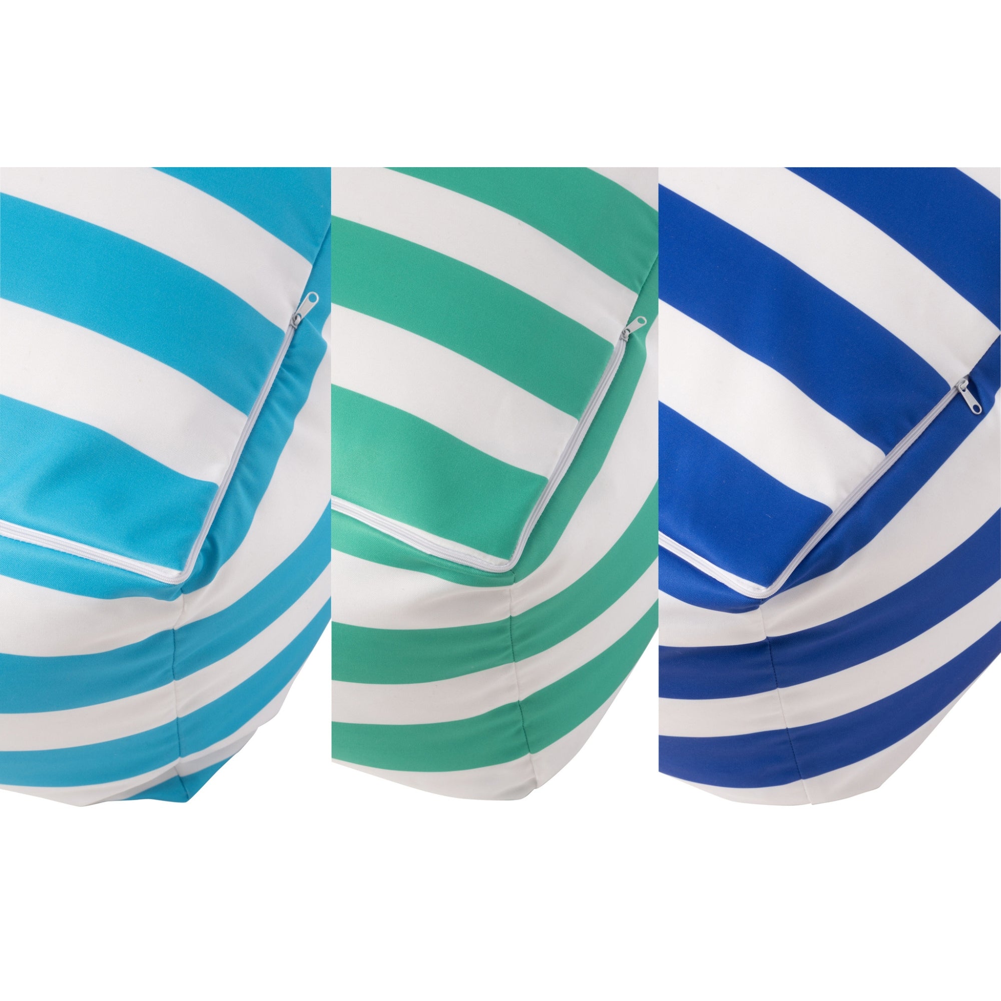 Set Van 3 Poef Gestreept Polyester Blauw/Groen J-Line