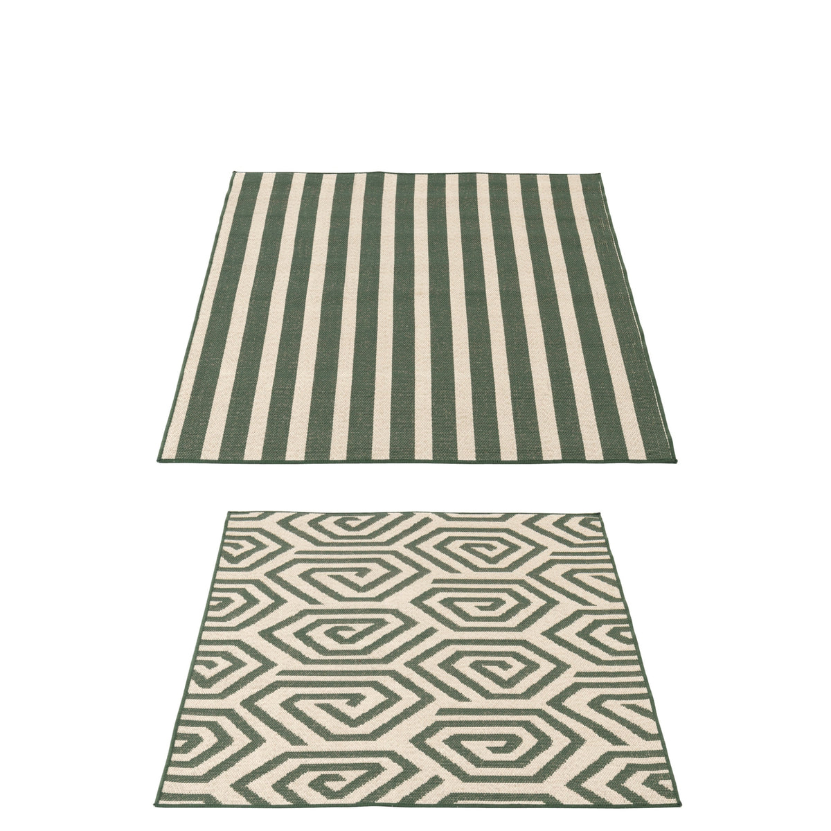 Vloerkleed Buiten Strepen + Spiralen Polypropyleen Donkergroen/Wit Assortiment Van 2 J-Line