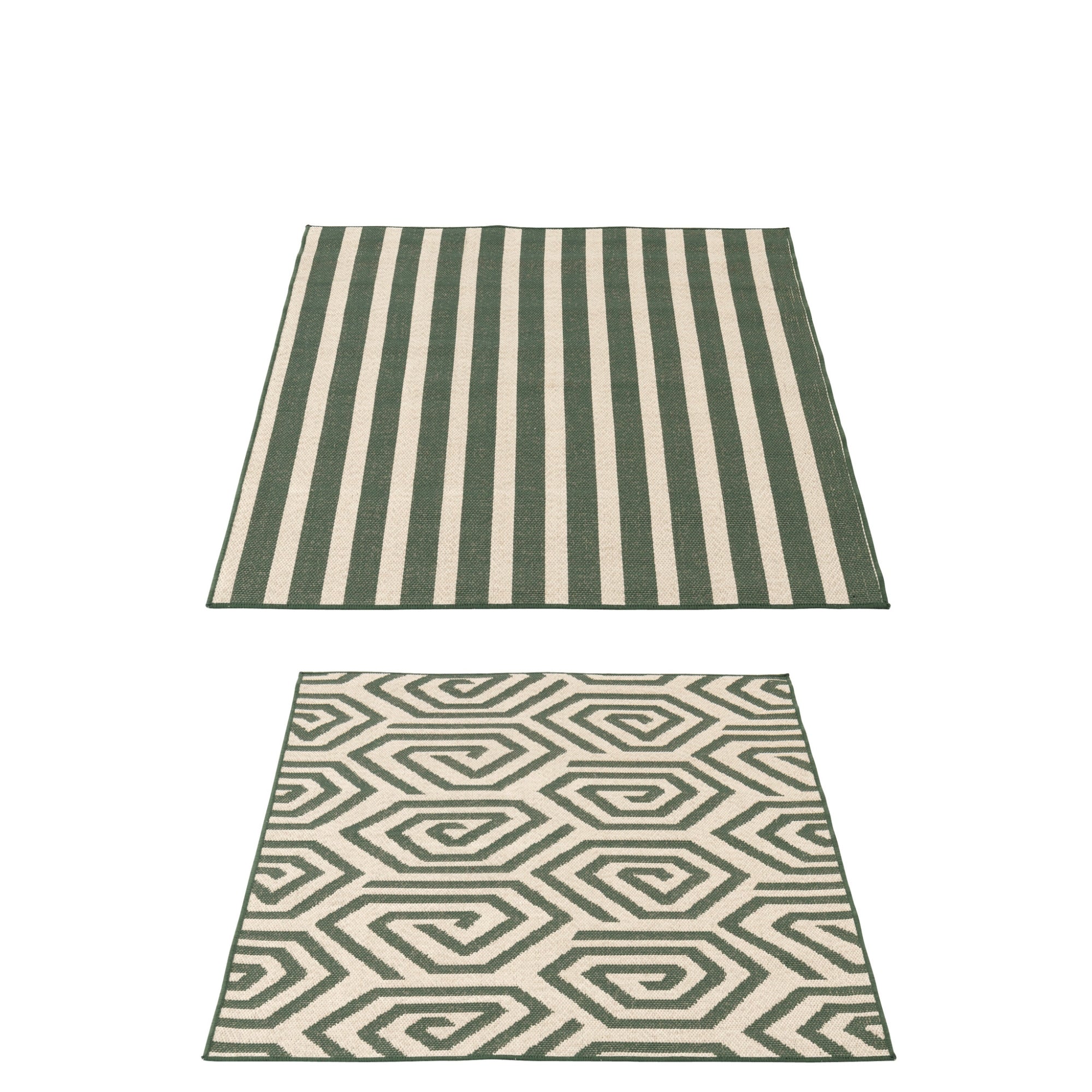 Vloerkleed Buiten Strepen + Spiralen Polypropyleen Donkergroen/Wit Assortiment Van 2