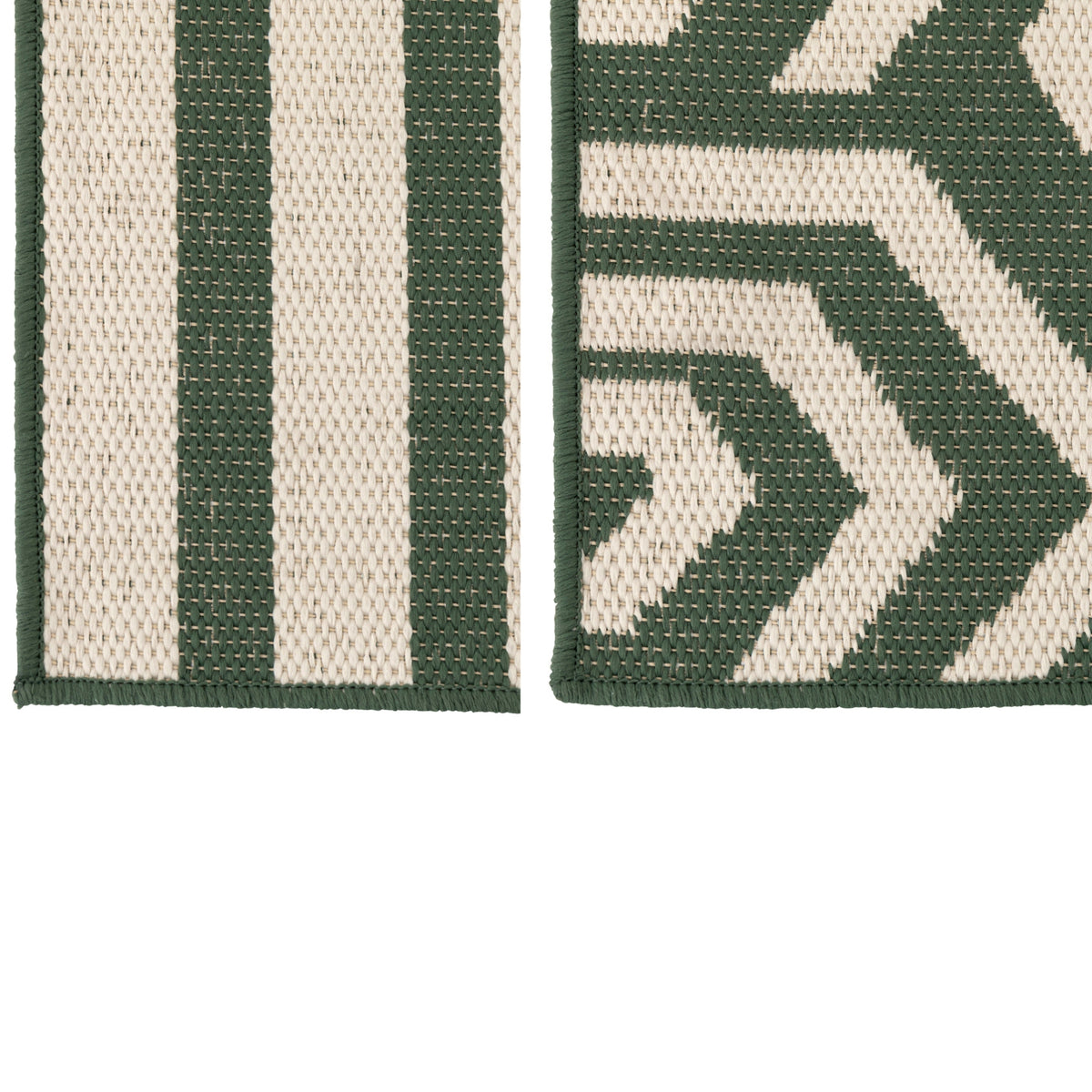 Vloerkleed Buiten Strepen + Spiralen Polypropyleen Donkergroen/Wit Assortiment Van 2 J-Line