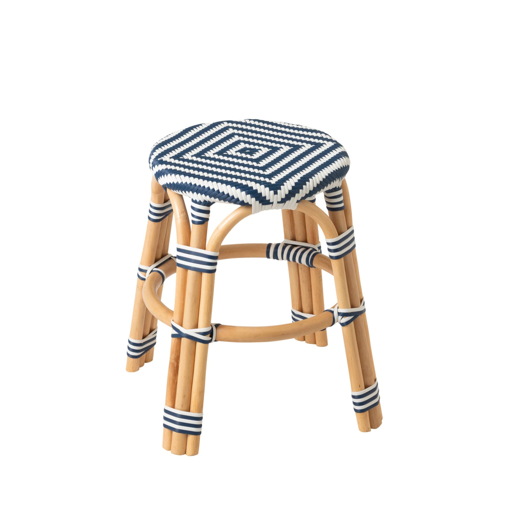 Outdoor Kruk Geo Rond Rotan Blauw/Wit J-Line