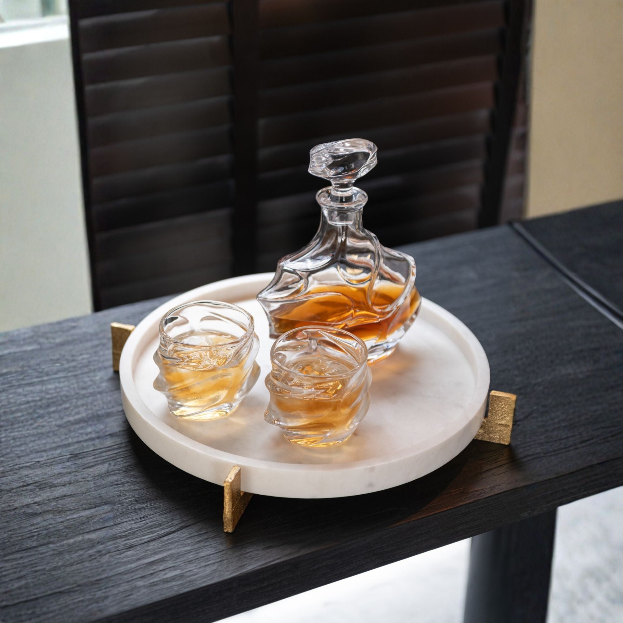 Plateau Marmer Voet Metaal Grijs/Champagne J-Line