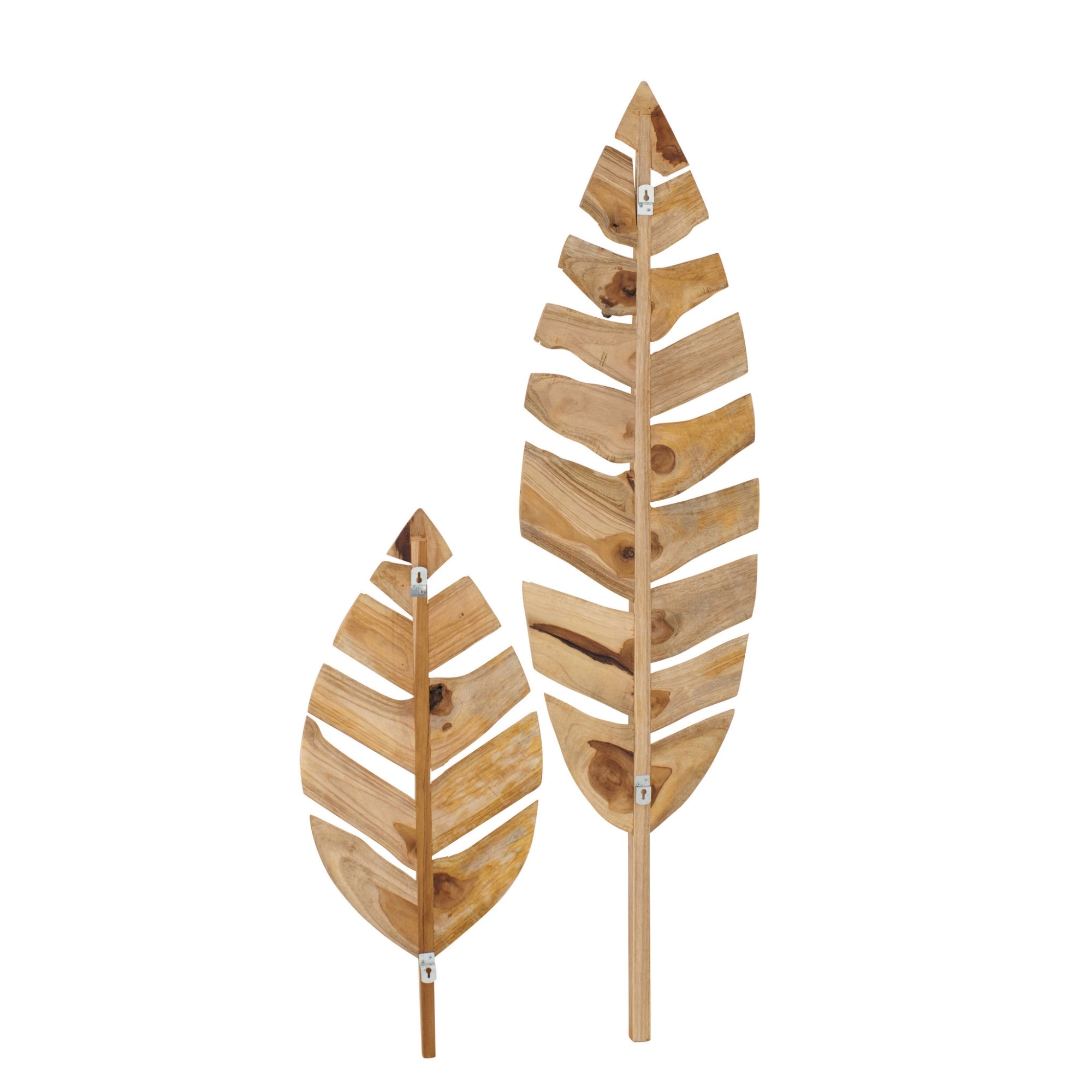Set Van 2 Wandobject Bladeren Teak Hout Naturel J-Line