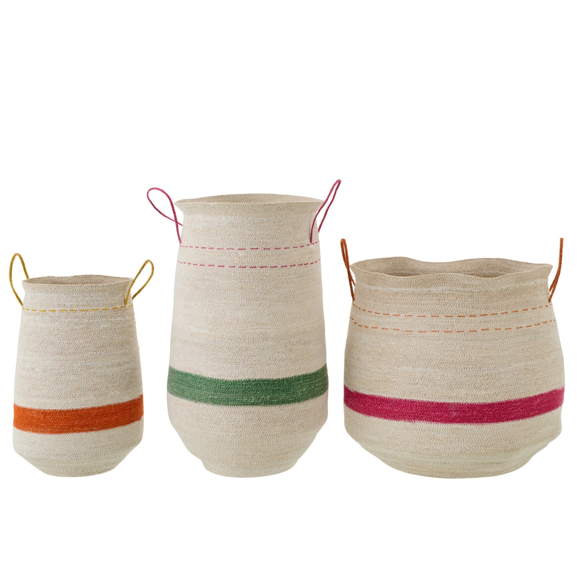 Set Van 3 Mand Met Handvat Gestreept Zeegras Multi J-Line