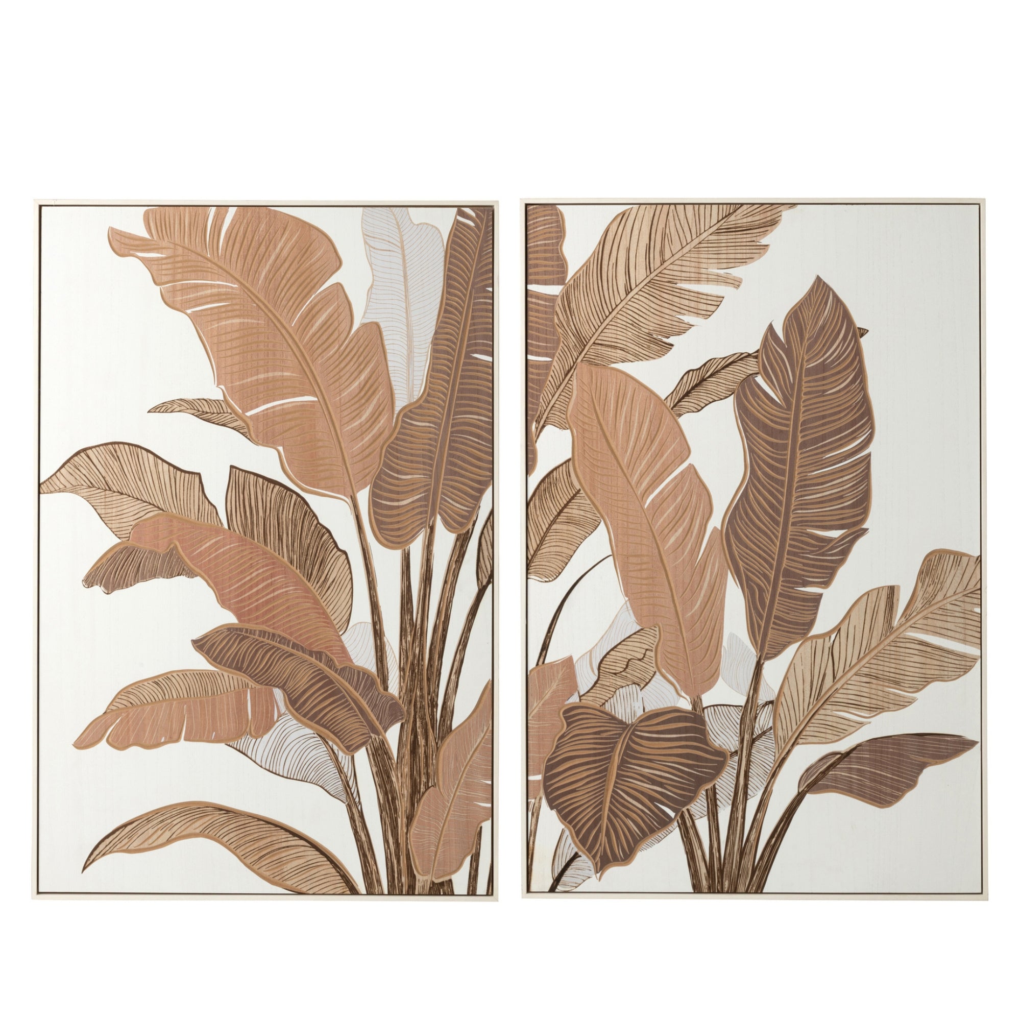 Wanddecoratie Hout Gekerfd Dennenhout Bruin/Gebroken Wit Assortiment Van 2 J-Line