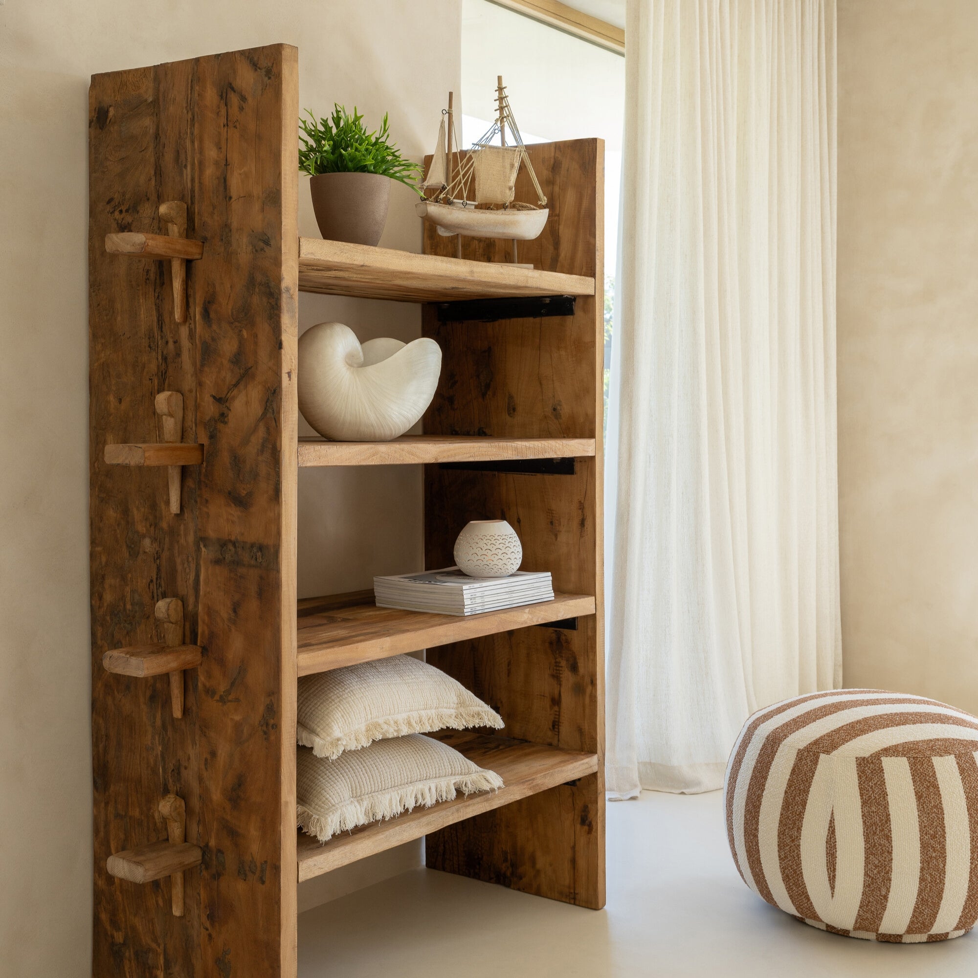 Poef Gestreept Camel/Gebroken Wit J-Line