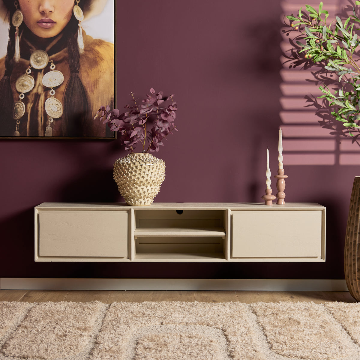 Zwevend TV-meubel Ambiance Mangohout Naturel 120cm Starfurn