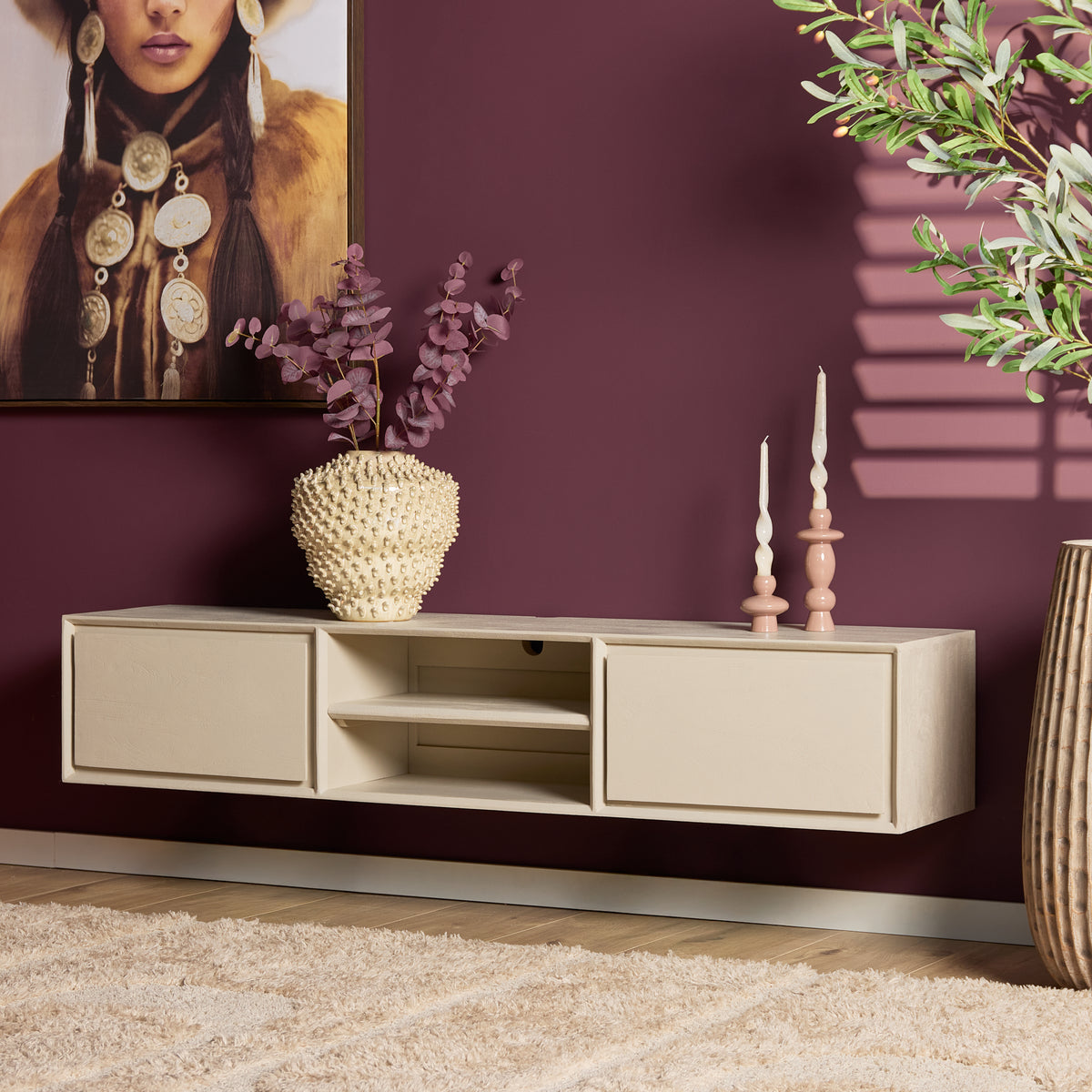Zwevend TV-meubel Ambiance Mangohout Naturel 120cm Starfurn
