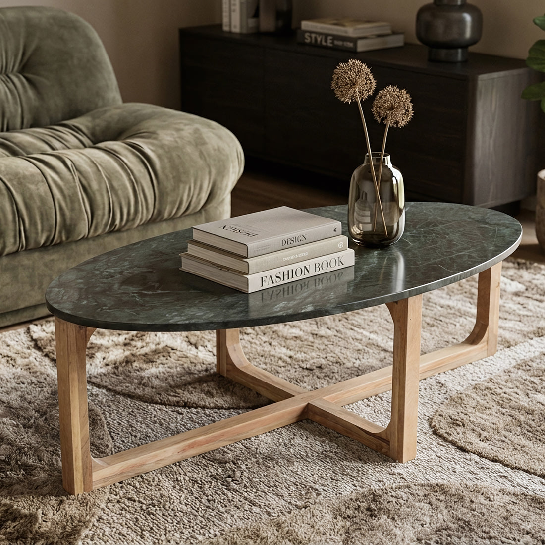 Salontafel Marmer Ovaal Groen Raw Materials