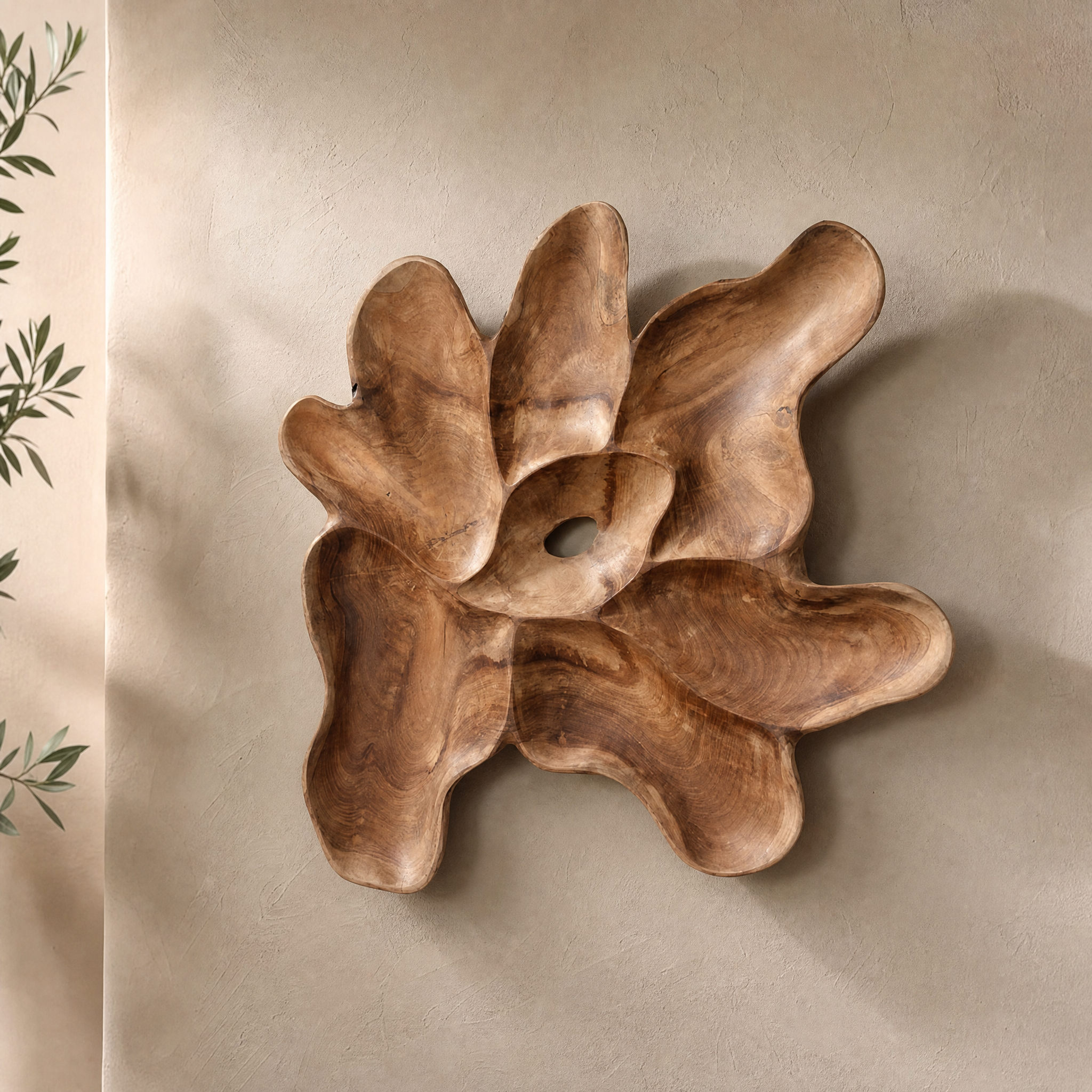 Teakhouten Wanddecoratie Peony Large Raw Materials