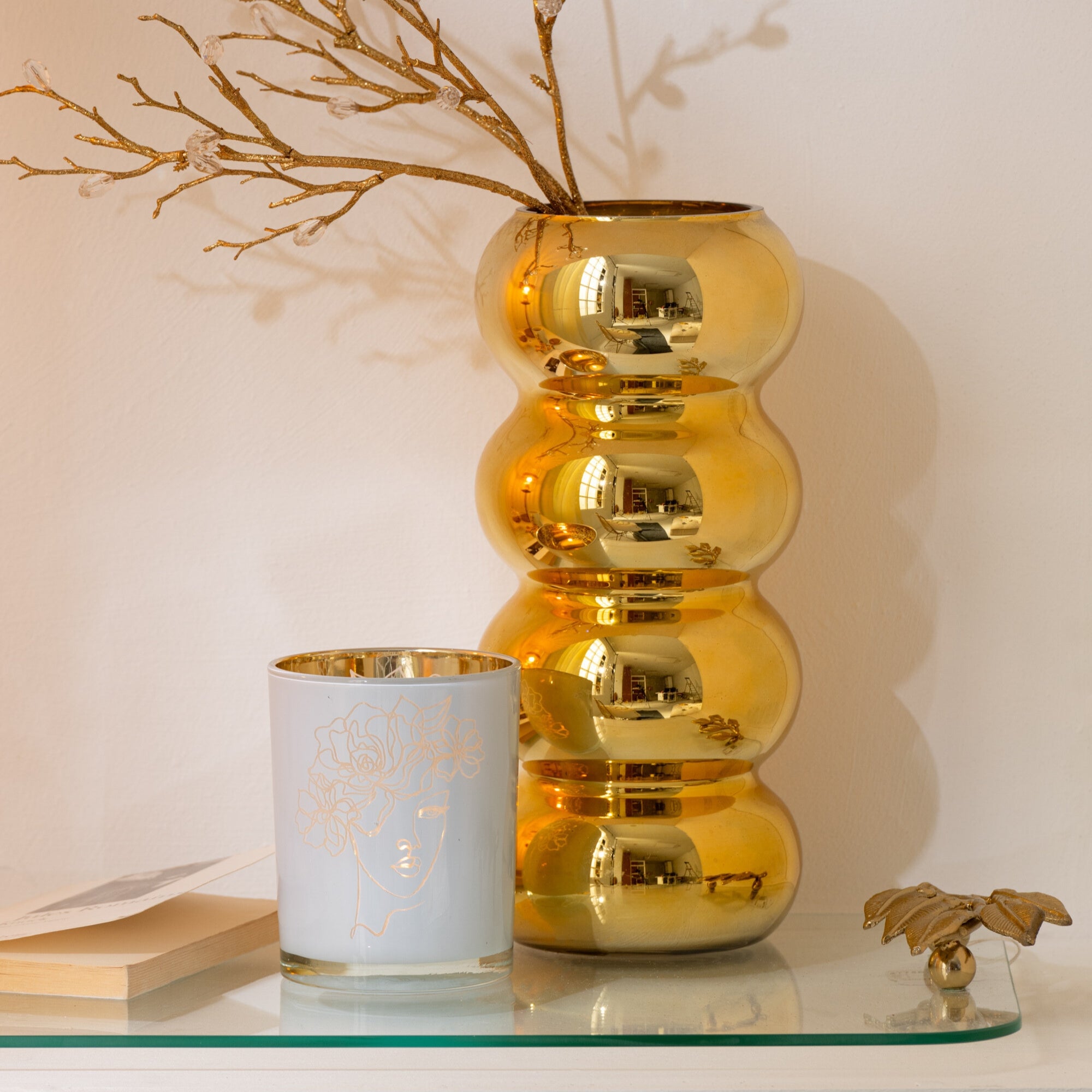 Vaas Rups Glas Goud Ø13,5x30cm J-Line