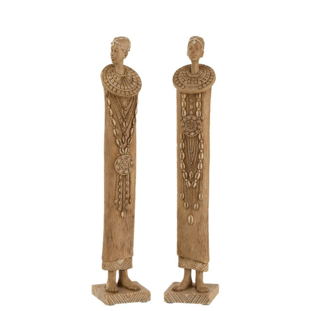 Afrikaanse Figuur Poly Bruin Set van 2 - Beeld - J-Line - livinglovely.nl