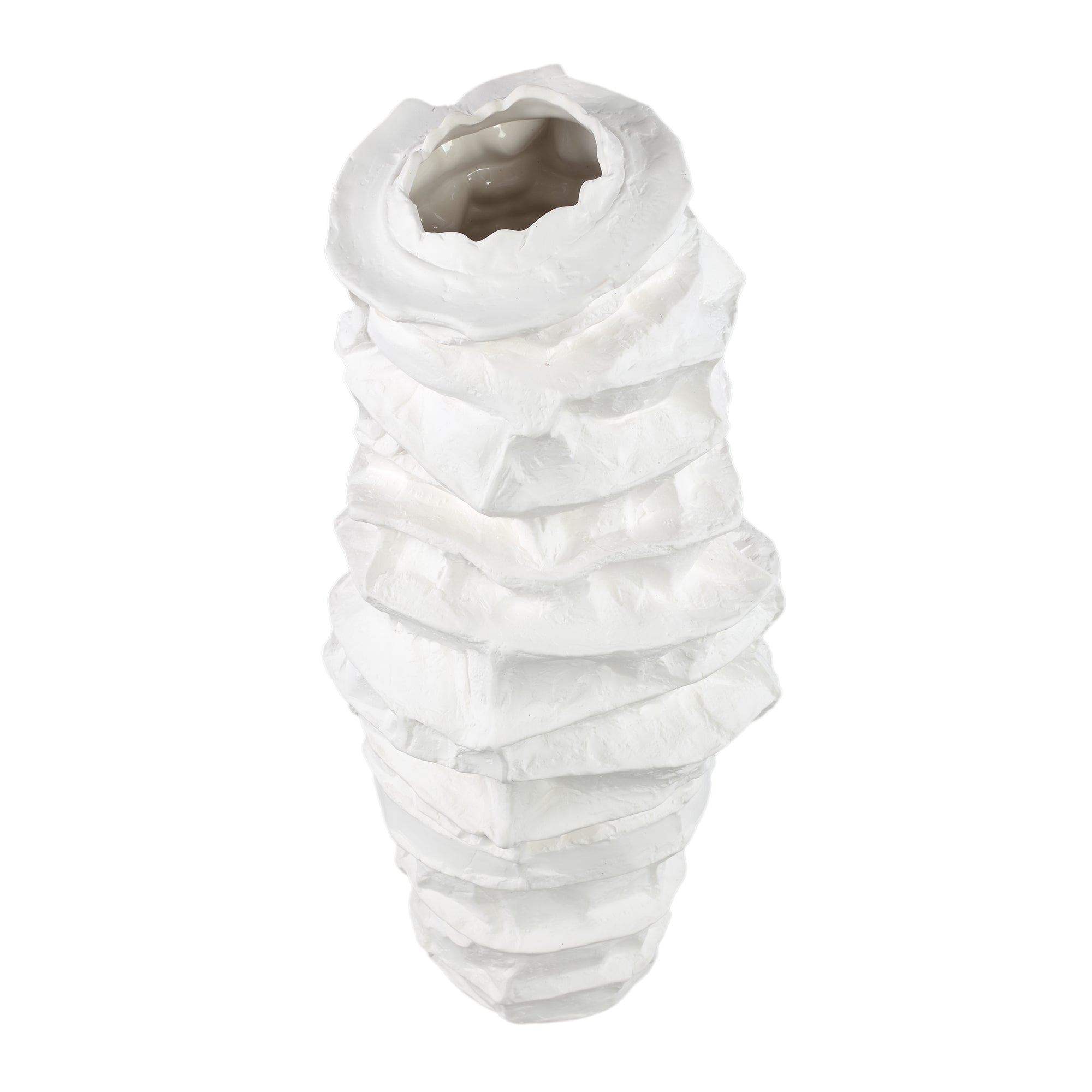Aharon White Ceramic Irregular Shaped Vase Slim L 24x23x51cm PTMD - Vaas - PTMD - livinglovely.nl