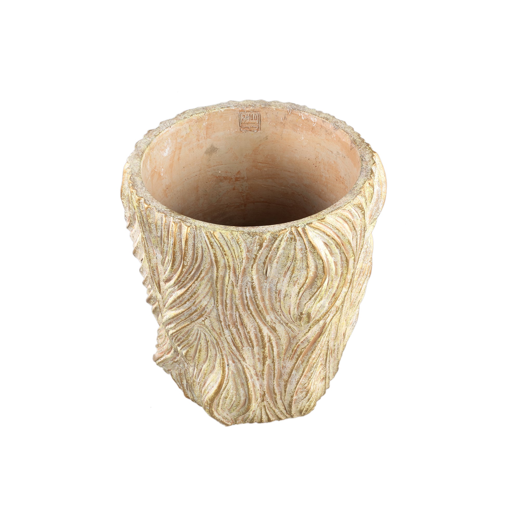 Alexio Cream Round Cement Pot Wavy Lines Low XXL Ø40cmxH40cm PTMD - Pot - PTMD - livinglovely.nl