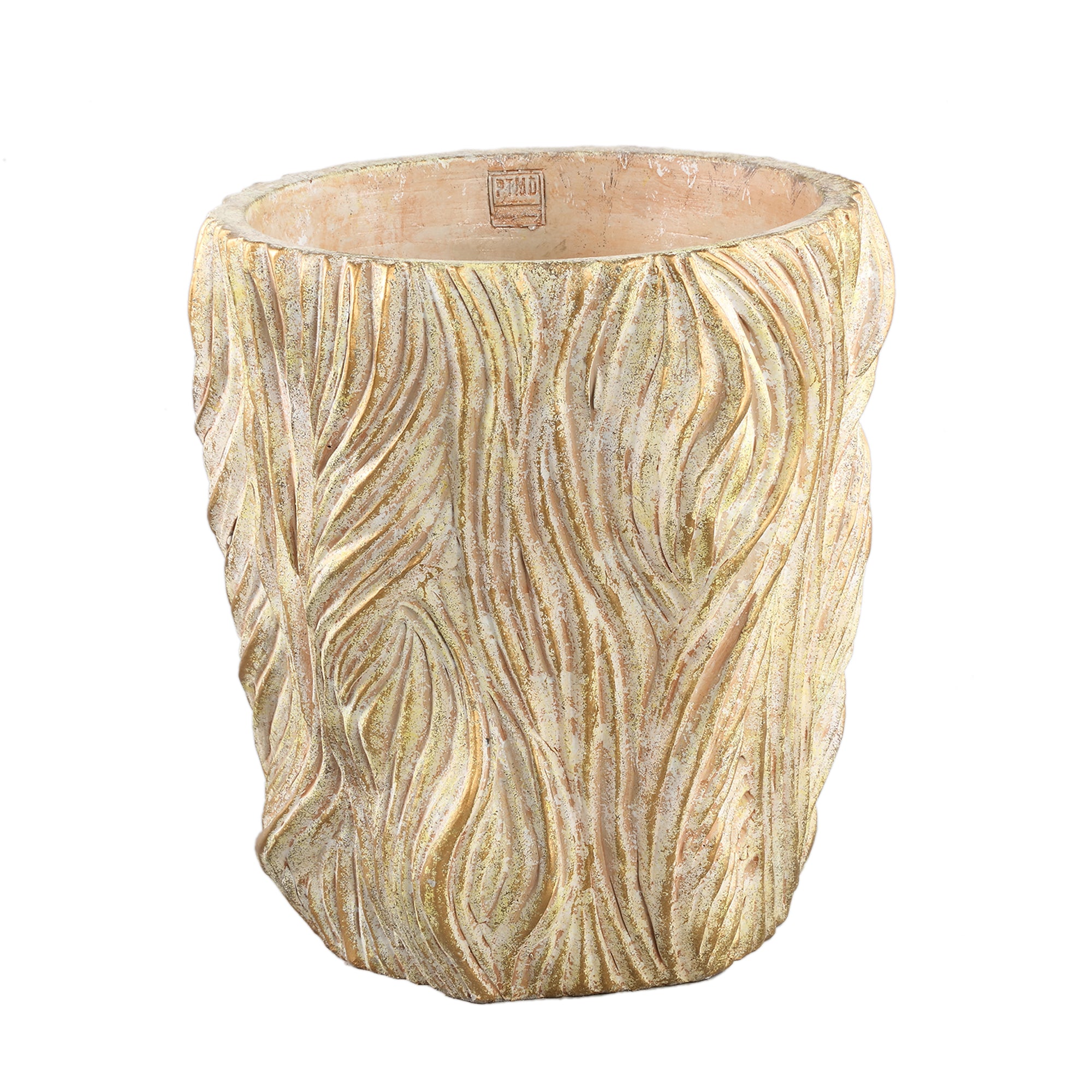 Alexio Cream Round Cement Pot Wavy Lines Low XXL Ø40cmxH40cm PTMD - Pot - PTMD - livinglovely.nl