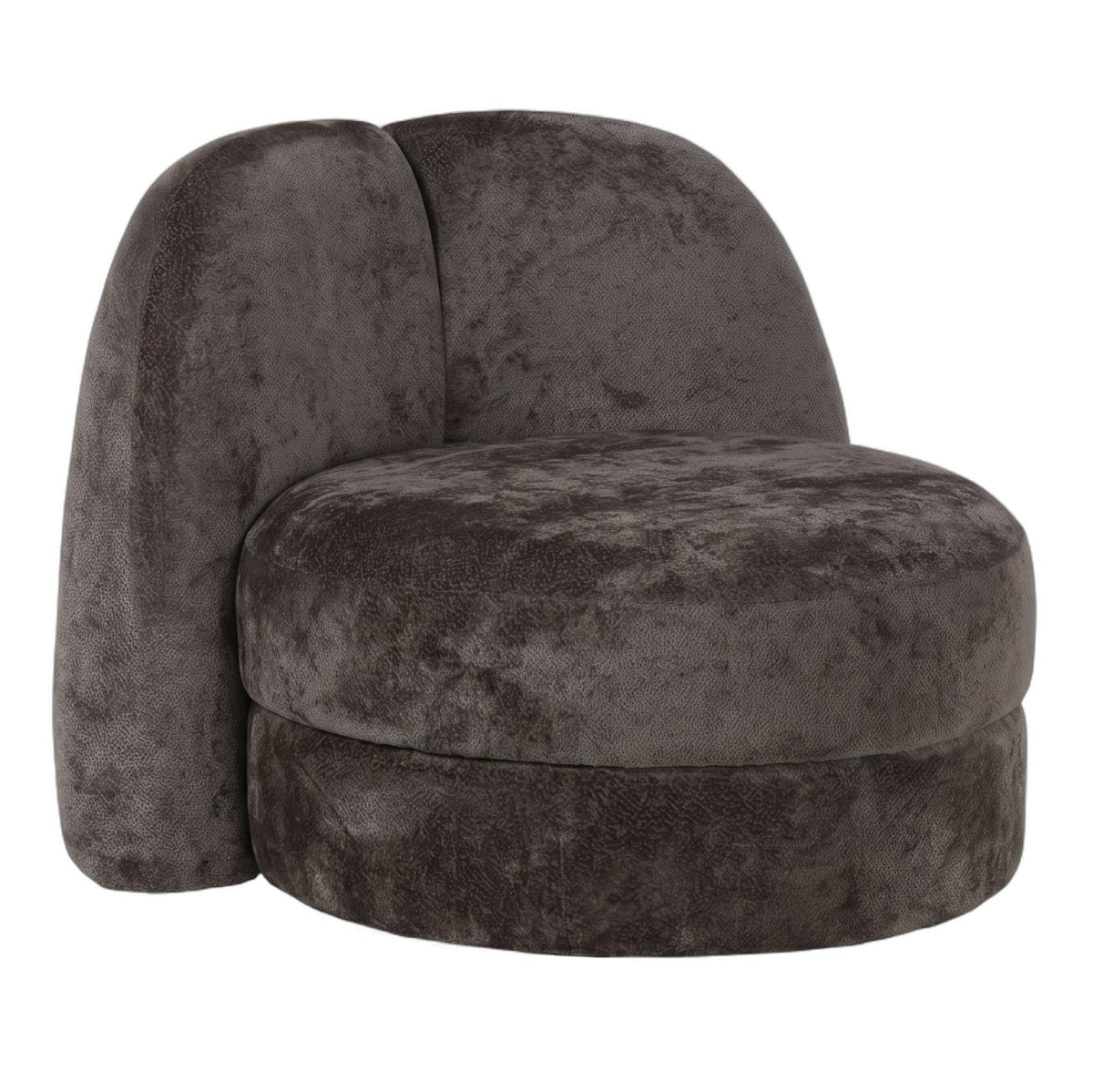 Arco Fauteuil Rond Aphrodite Donkerbruin van PTMD, ander aanzicht van de donkerbruine bekleding