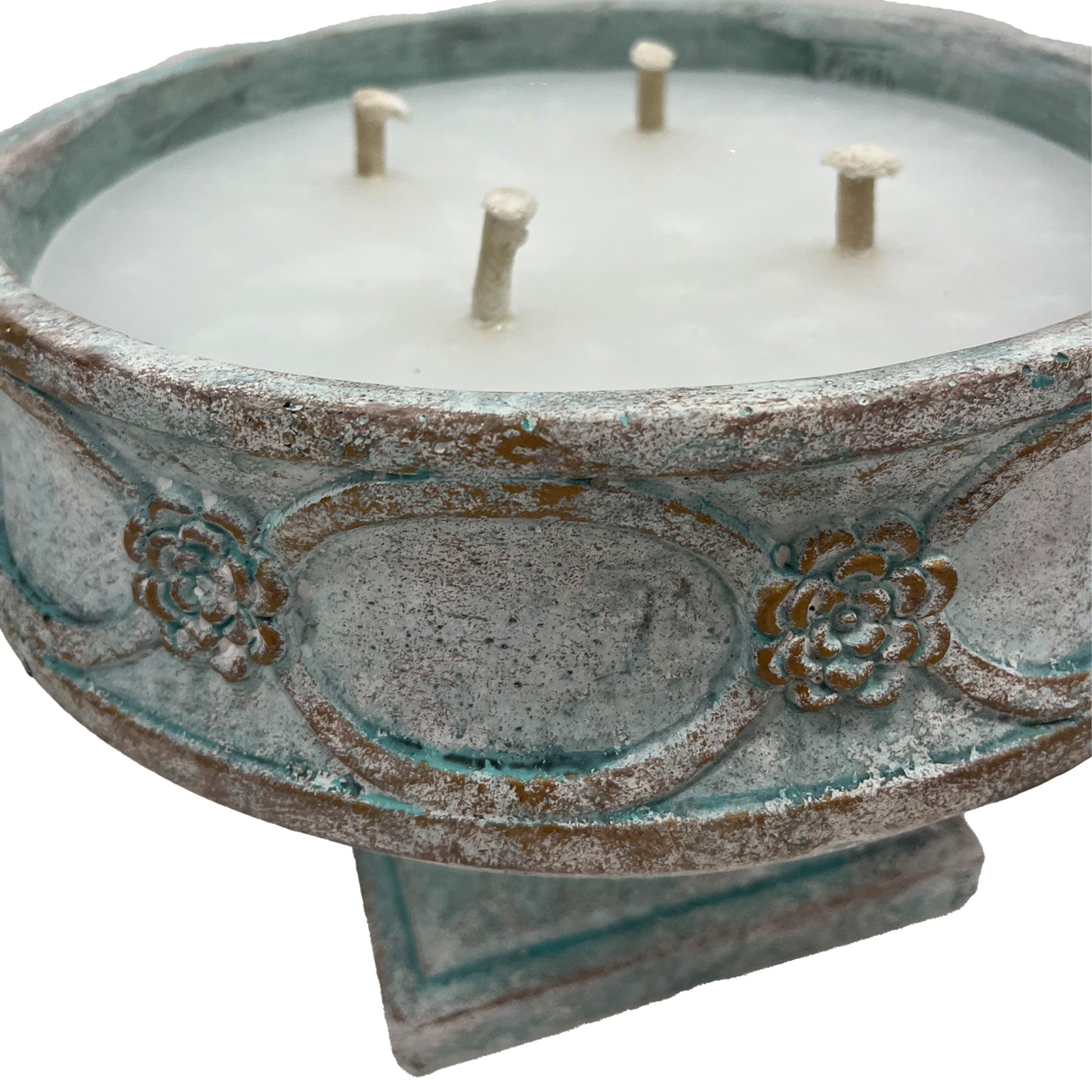 Artas Blue Cement Candle On Solid Stand Round L PTMD - Buitenkaars - PTMD - livinglovely.nl
