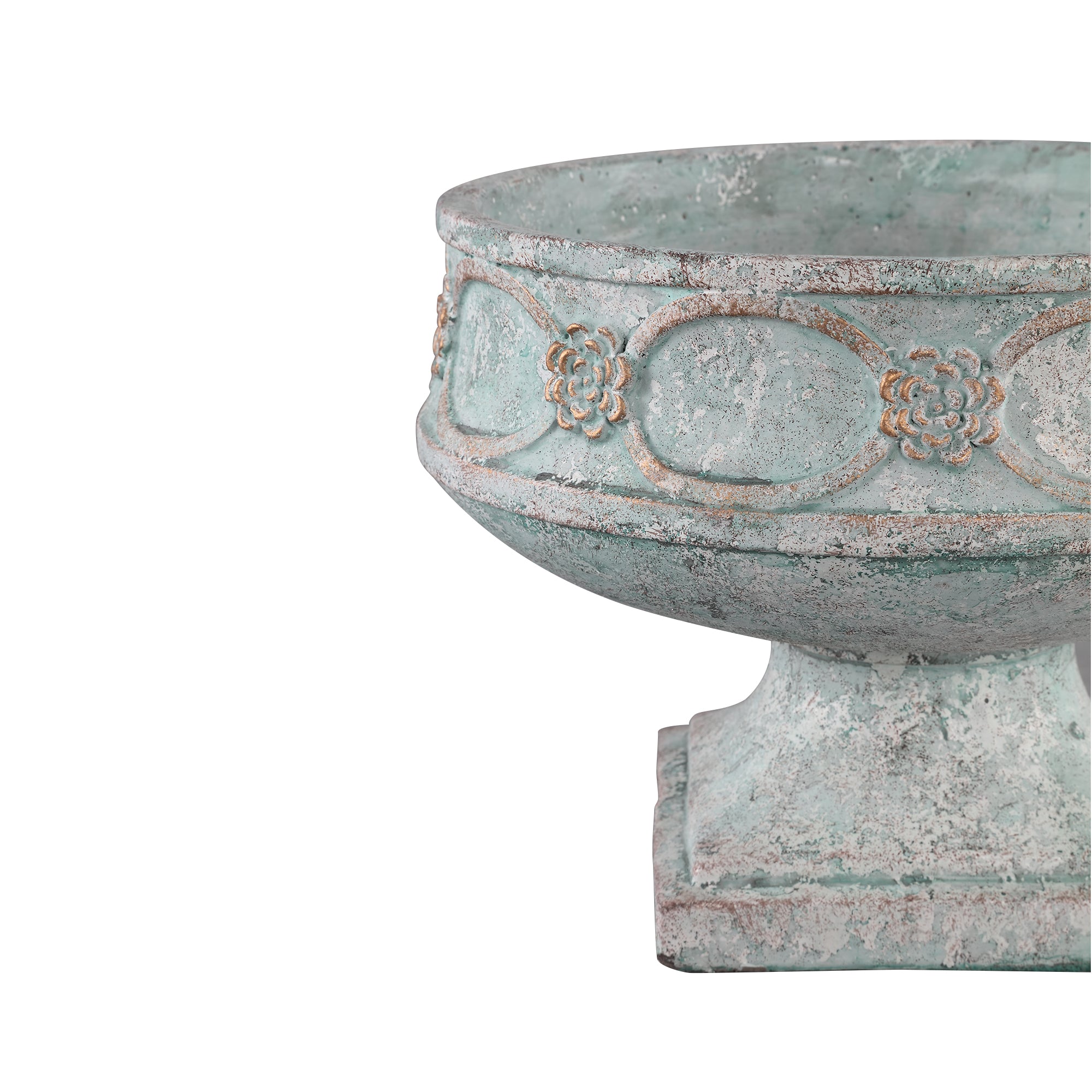 Artas Blue Cement Candle On Solid Stand Round L PTMD - Buitenkaars - PTMD - livinglovely.nl