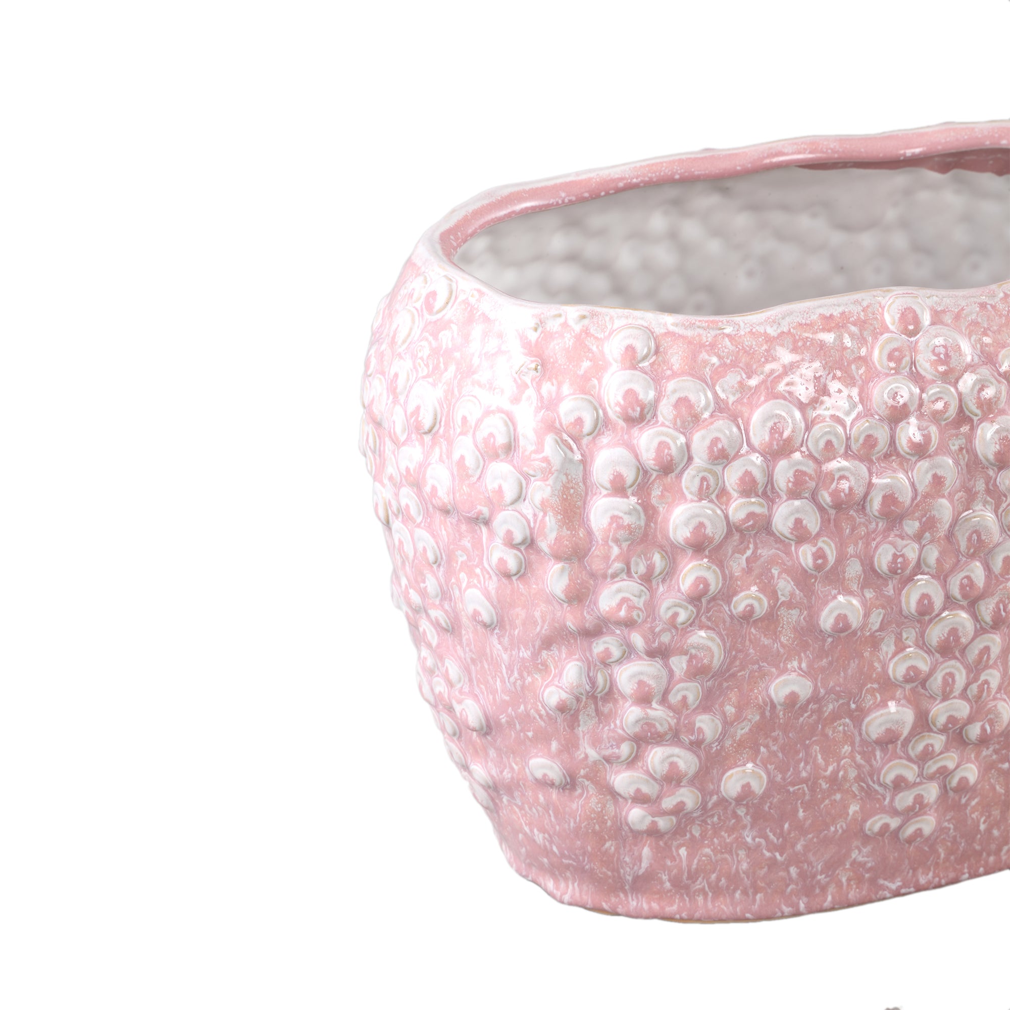 Avis PInk Ceramic Pot Oval Shaped Scales High 28x18x20.5cm PTMD - Pot - PTMD - livinglovely.nl