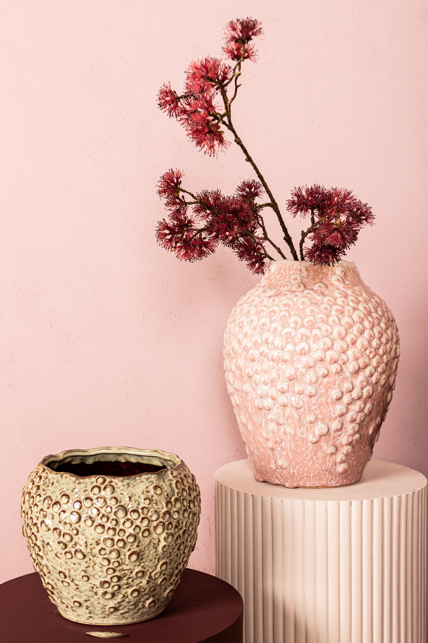 Avis PInk Ceramic Pot Round Shaped Scales High L Dia26cmxH35cm PTMD - Pot - PTMD - livinglovely.nl