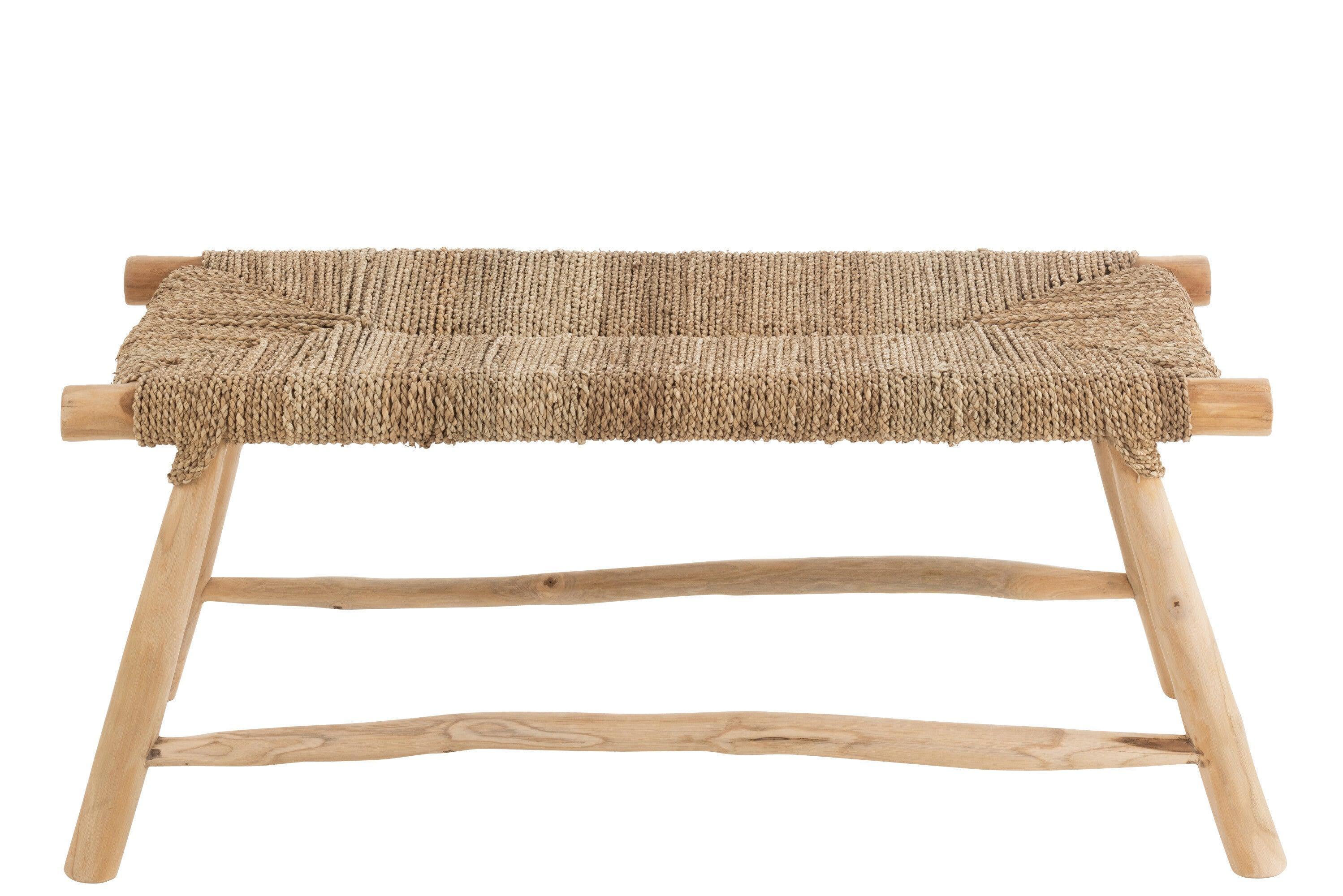 Bank Timo Gras/Teak Hout Naturel - Bankje - J-Line - livinglovely.nl