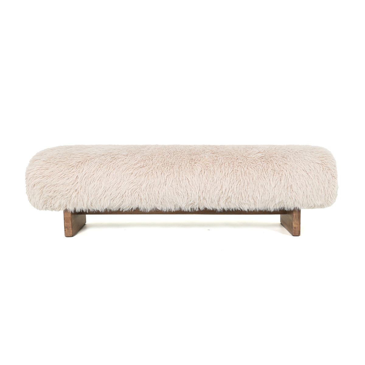 Bankje van PTMD in beige Hair stof met naturel houten poten