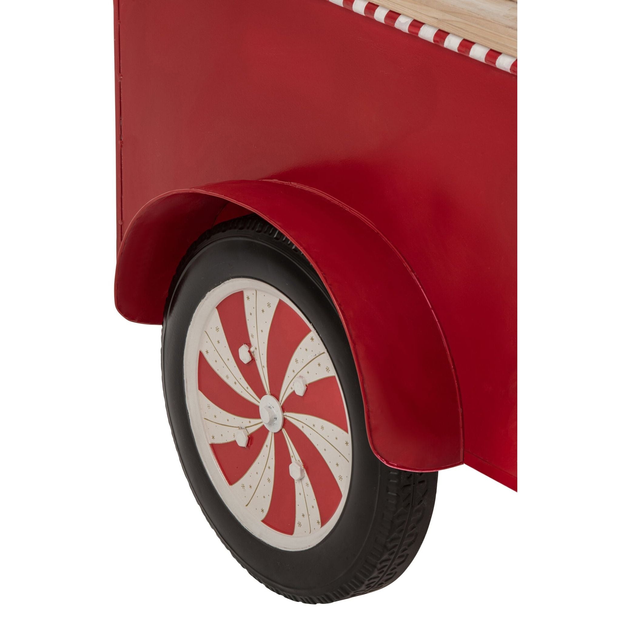 Barmeubel Kiosk Rood/Wit van J-Line, detail van de afwerking in metaal en hout
