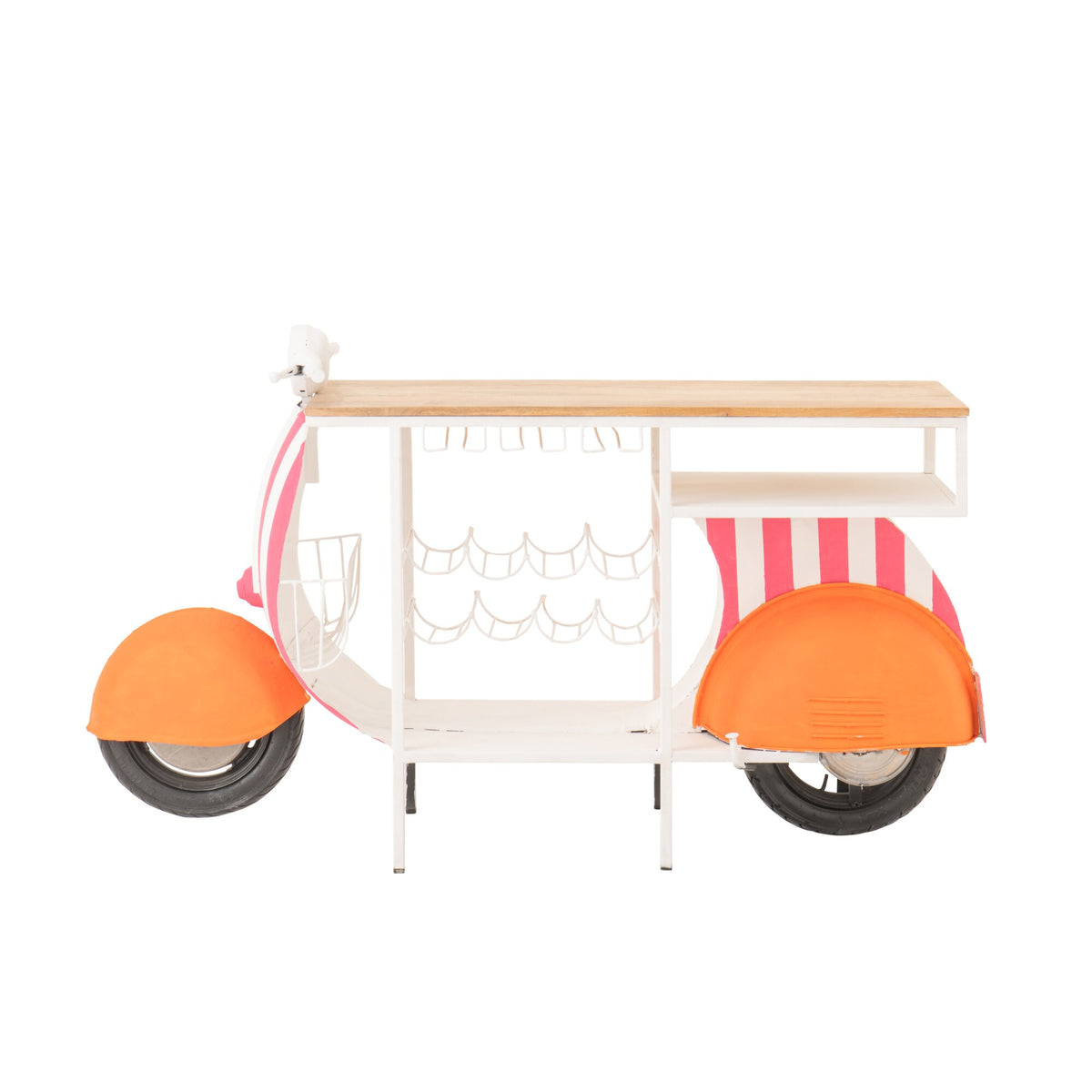 Barmeubel Scooter van J-Line, zijaanzicht van het gestreepte ijzeren frame