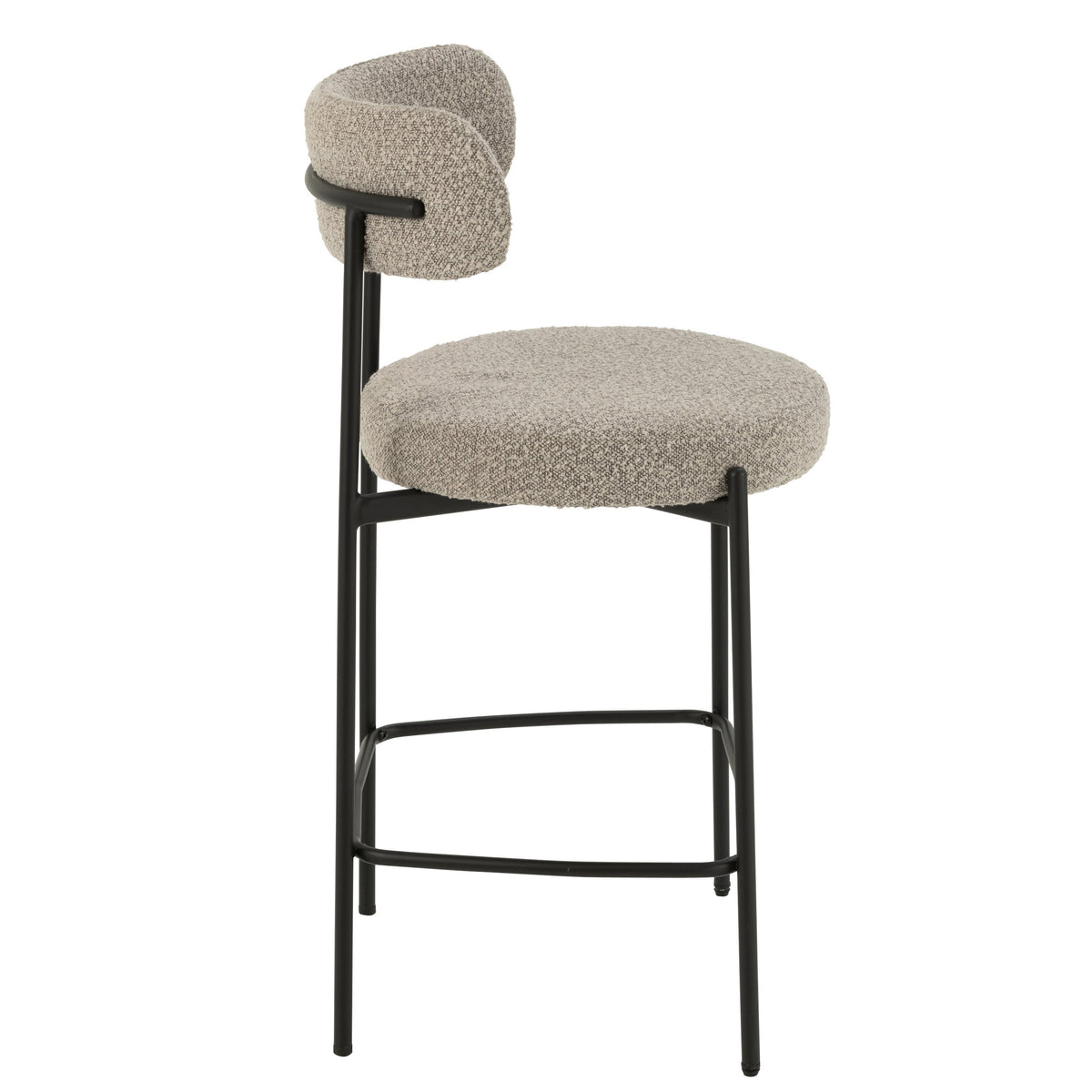 Barstoel Boucle Multiplex/Polyester Grijs/Zwart - Barkruk - J-Line - livinglovely.nl