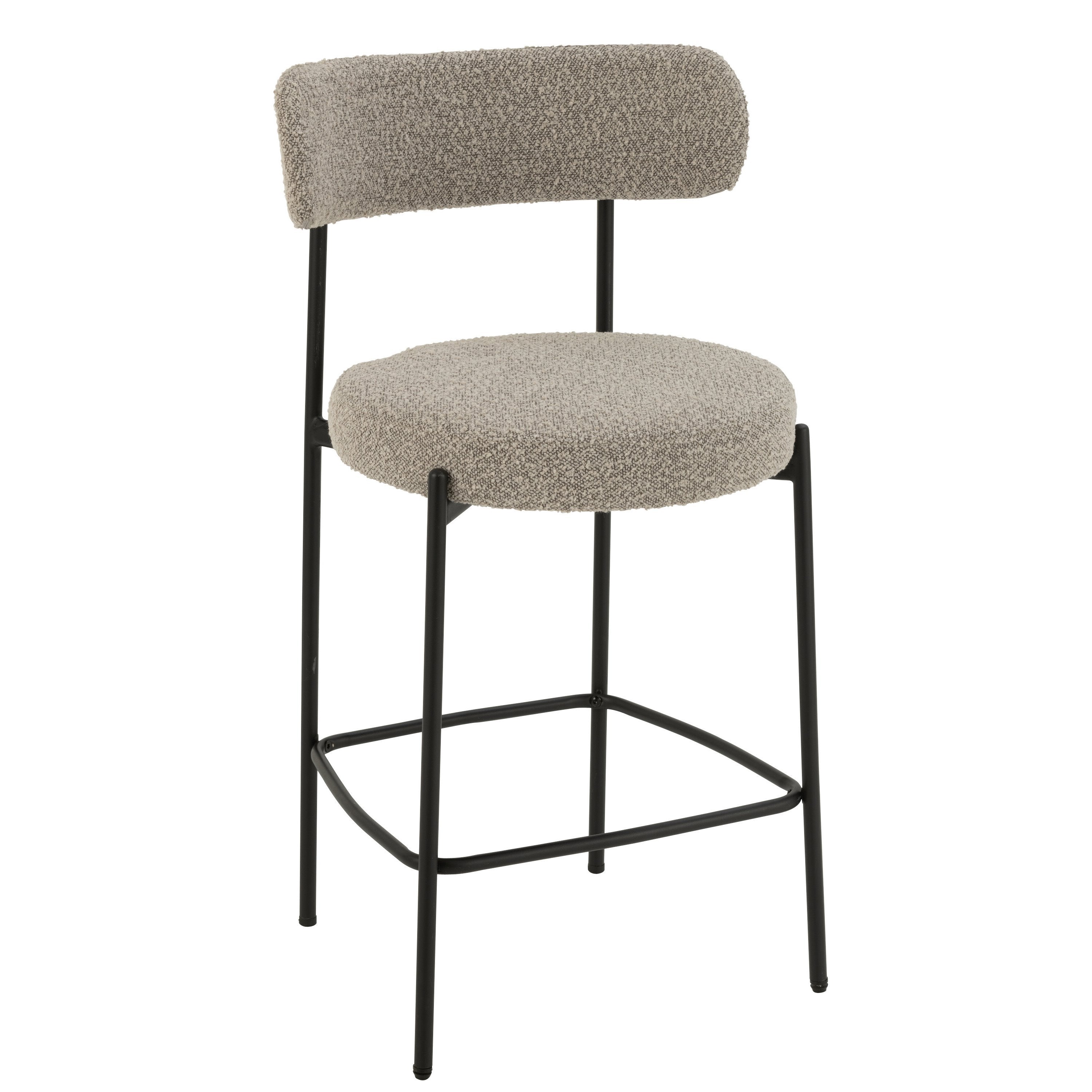 Barstoel Boucle Multiplex/Polyester Grijs/Zwart - Barkruk - J-Line - livinglovely.nl