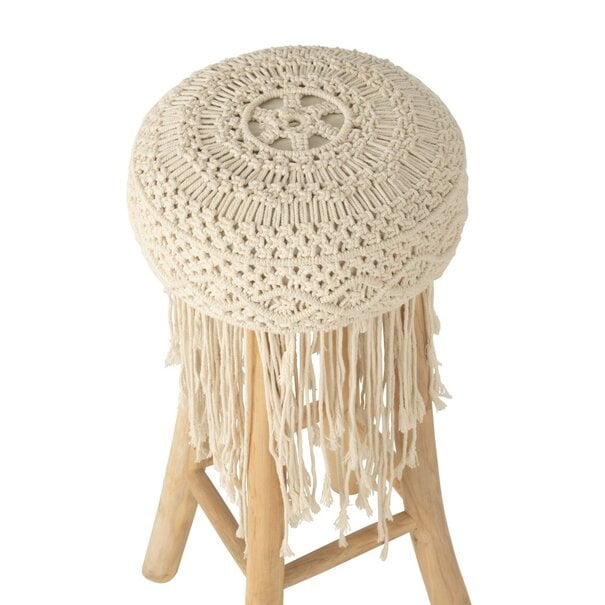 Barstoel Franjes Hout/Macrame Wit - Barkruk - J-Line - livinglovely.nl