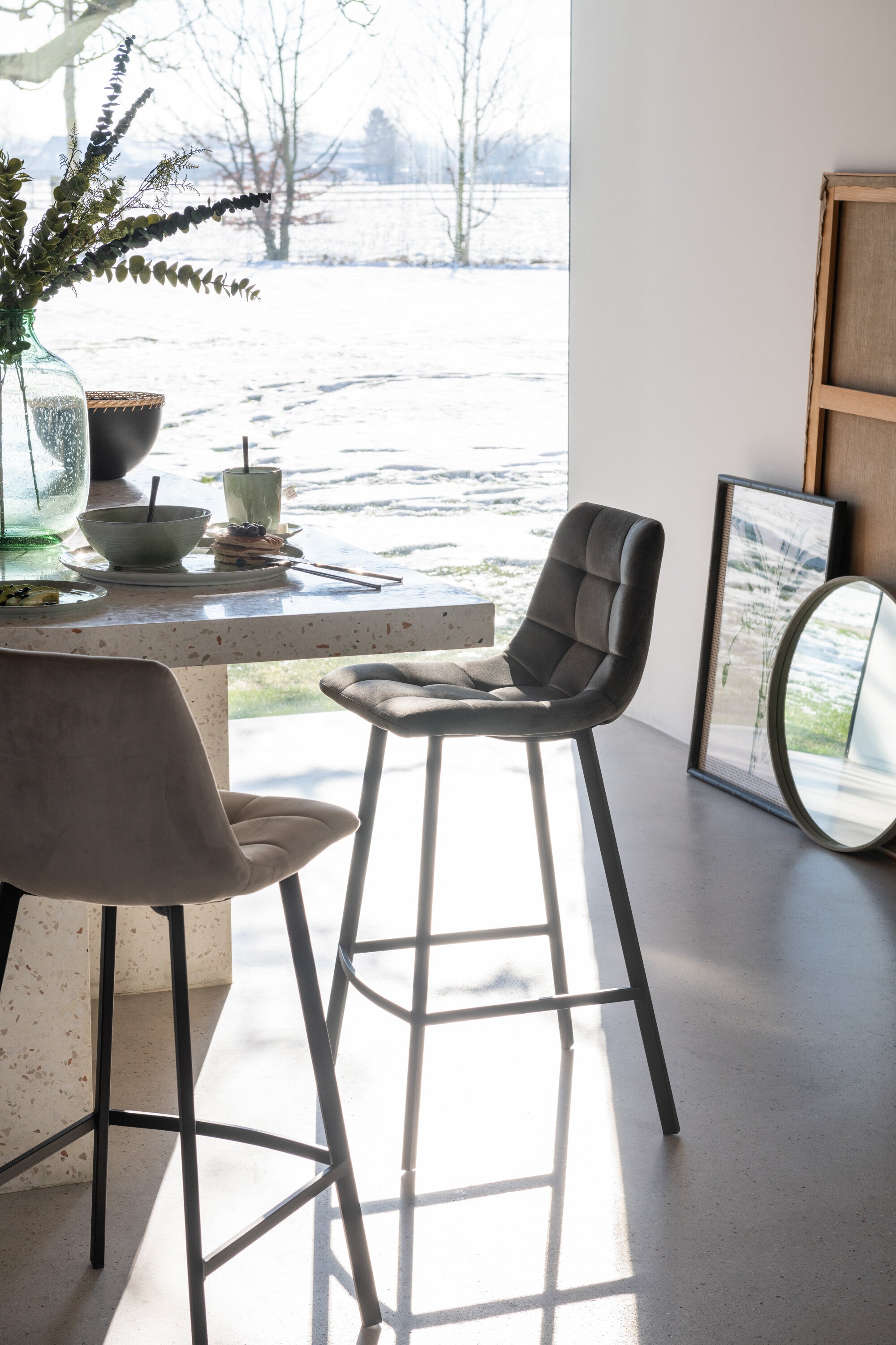 Barstoel Olivier Textiel/Metaal Grijs - Barkruk - J-Line - livinglovely.nl