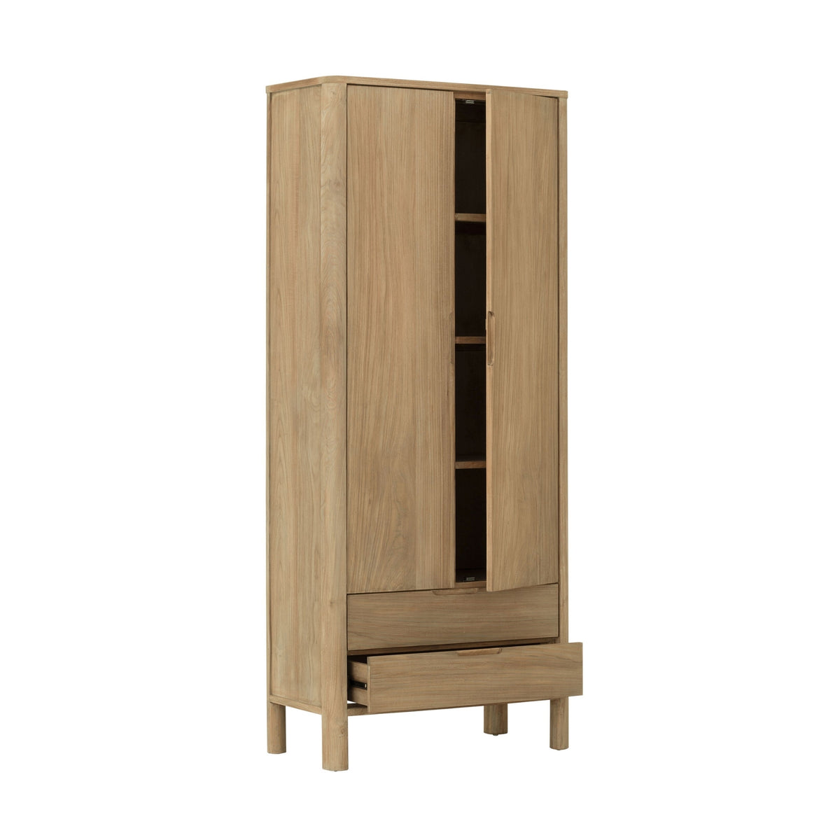Detail lade en handgreep bergkast Forte teakhout